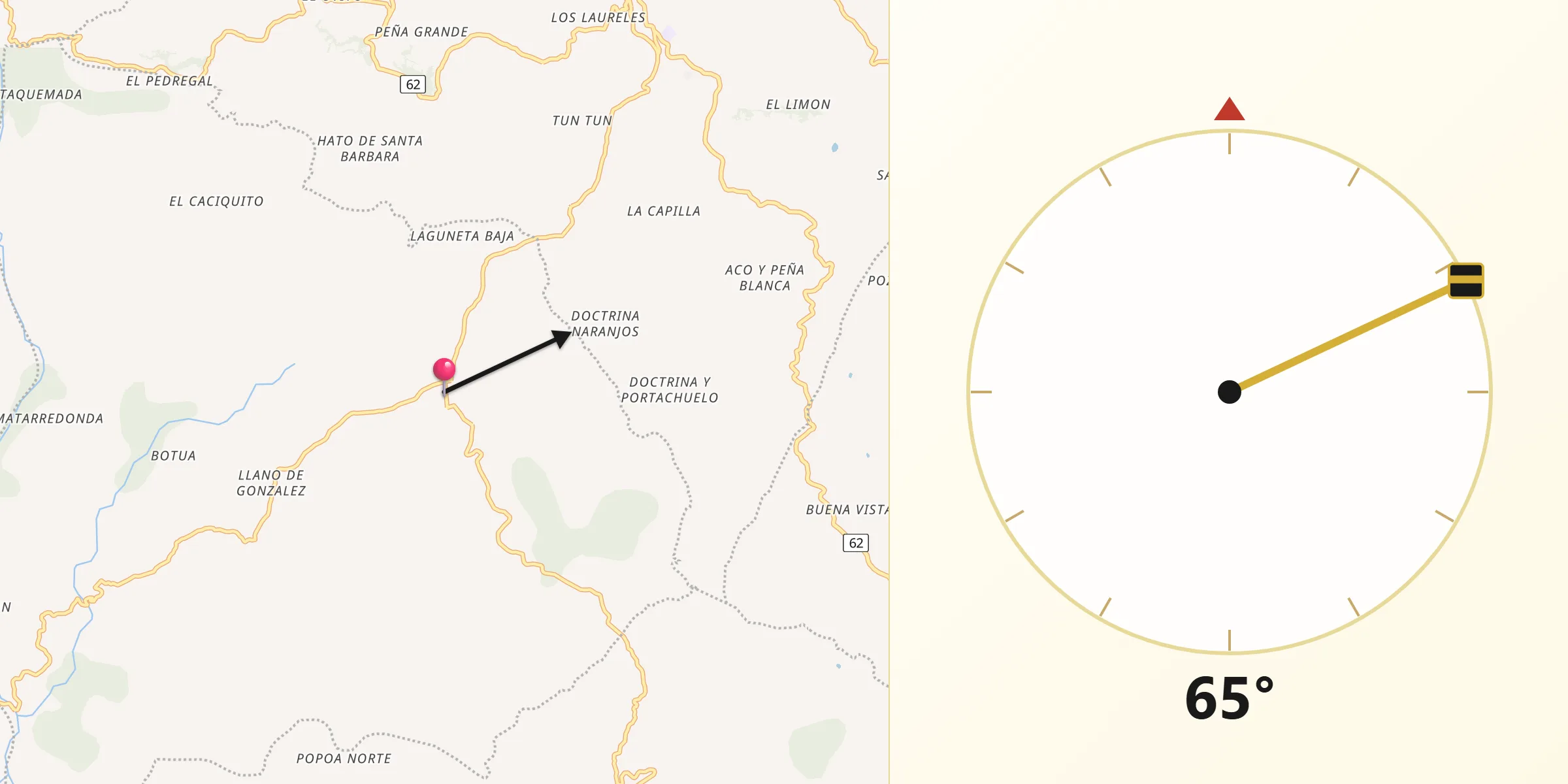 Dirección de la Qibla desde Guavatá