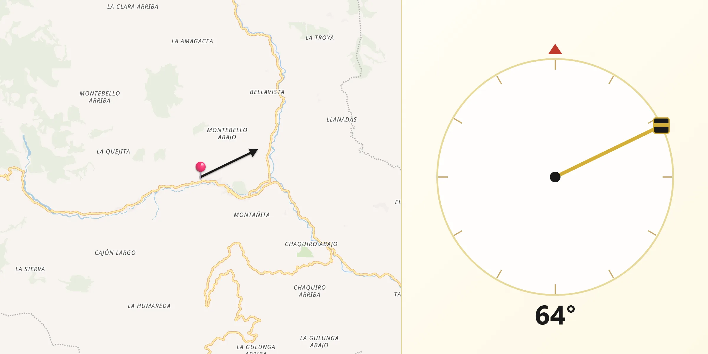 Dirección de la Qibla desde Salgar