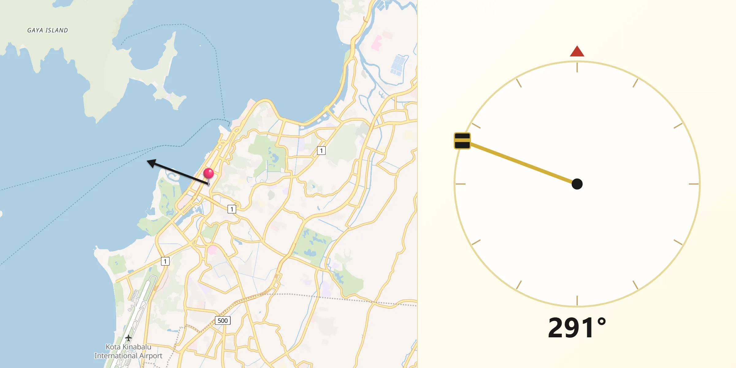 Qibla-Richtung von Kota Kinabalu