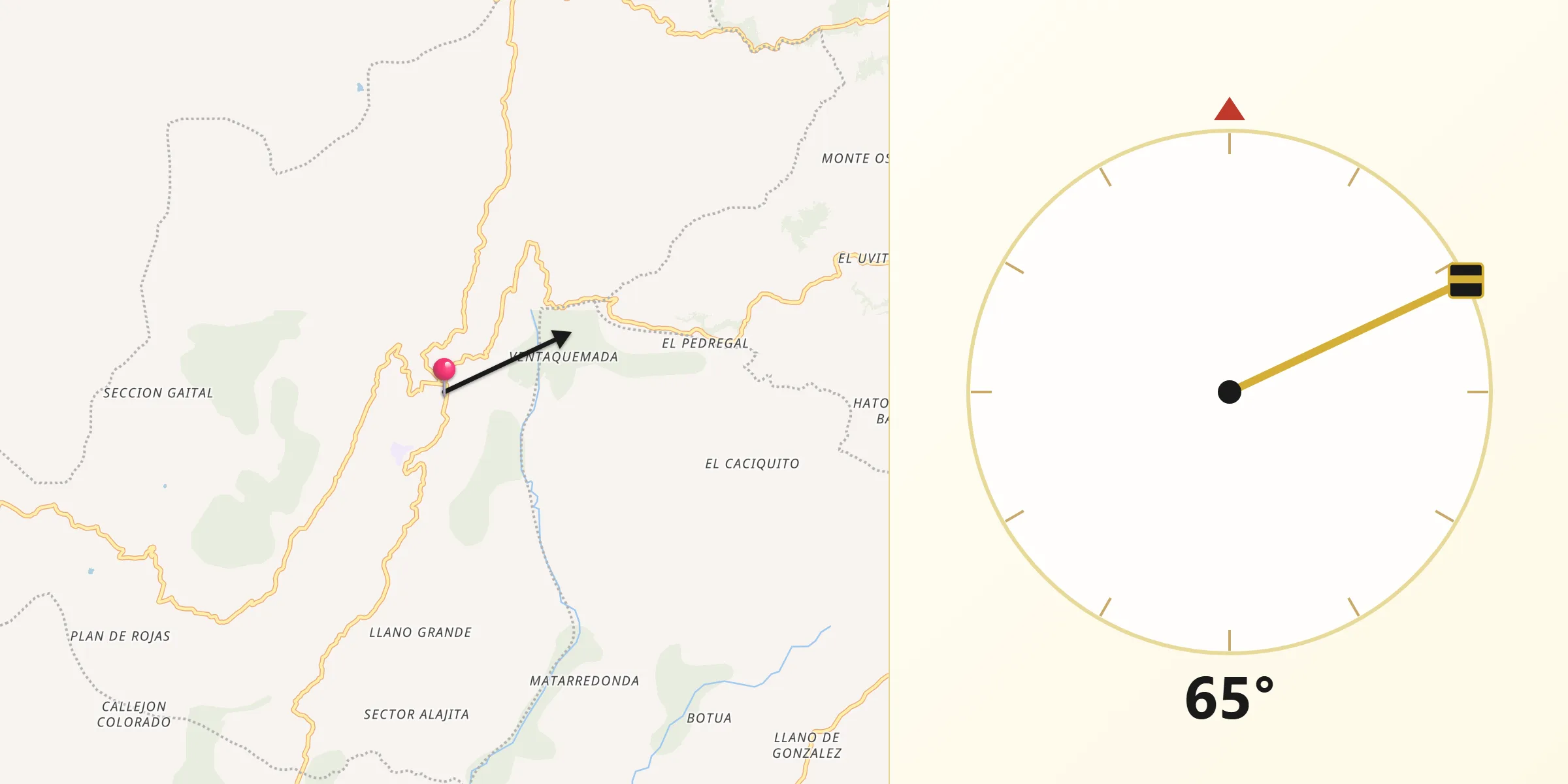 Dirección de la Qibla desde Bolívar