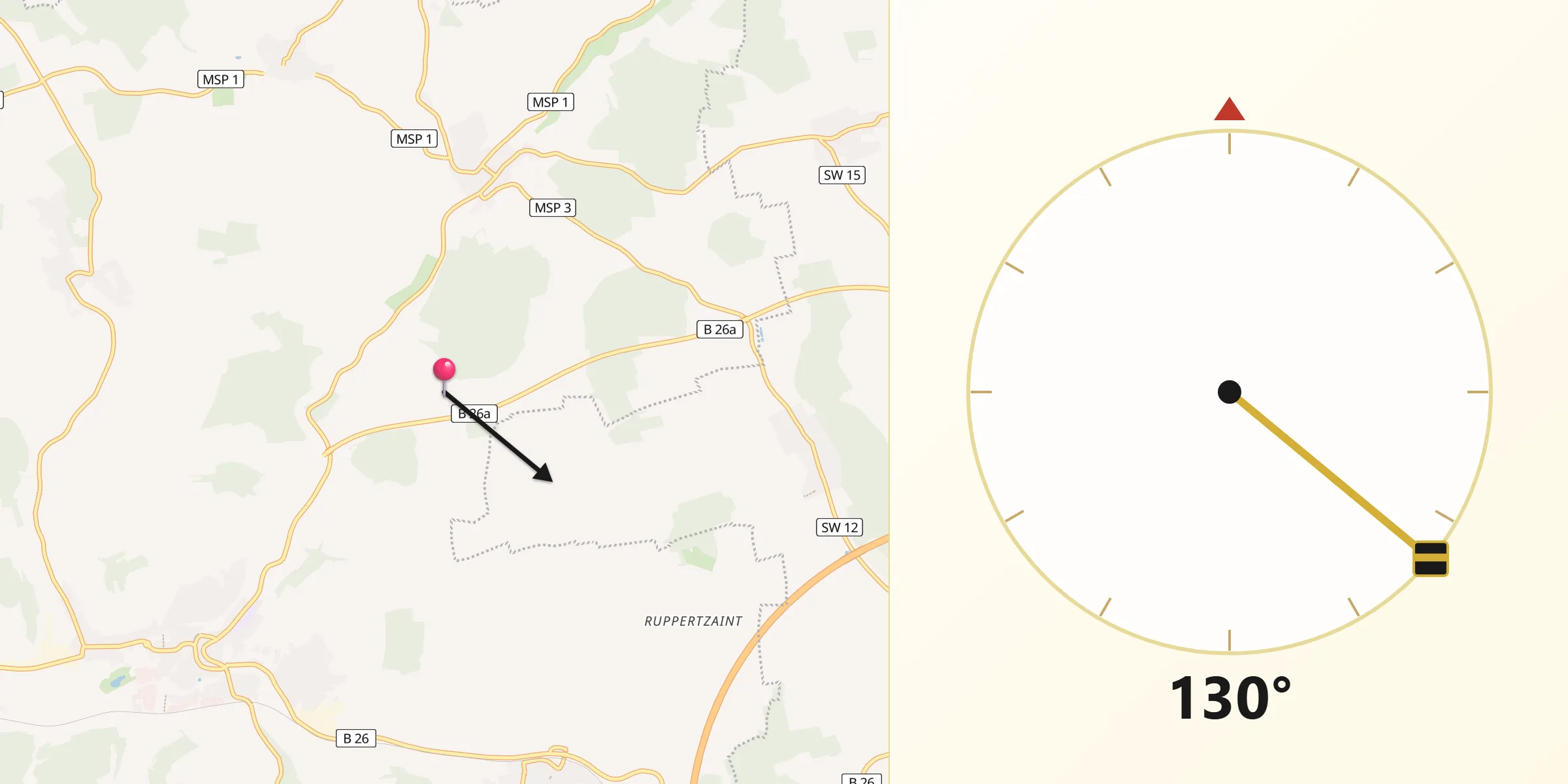 Qibla-Richtung von Regierungsbezirk Unterfranken