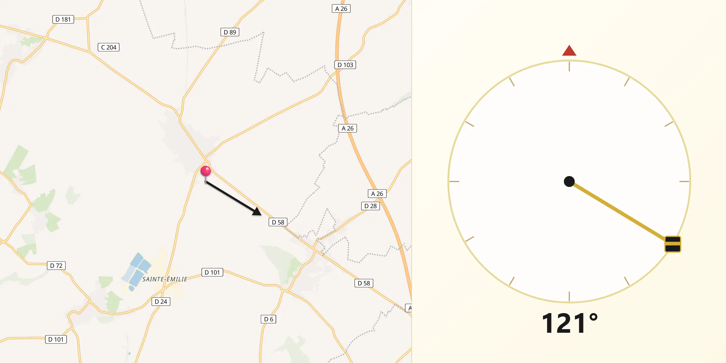 Direction vers la Qibla depuis Épehy