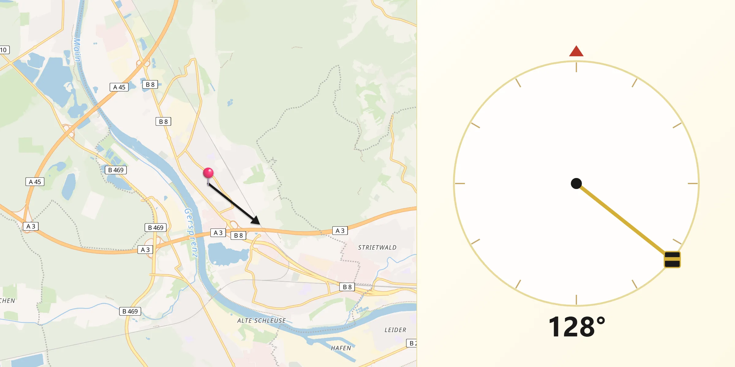 Qibla-Richtung von Kleinostheim