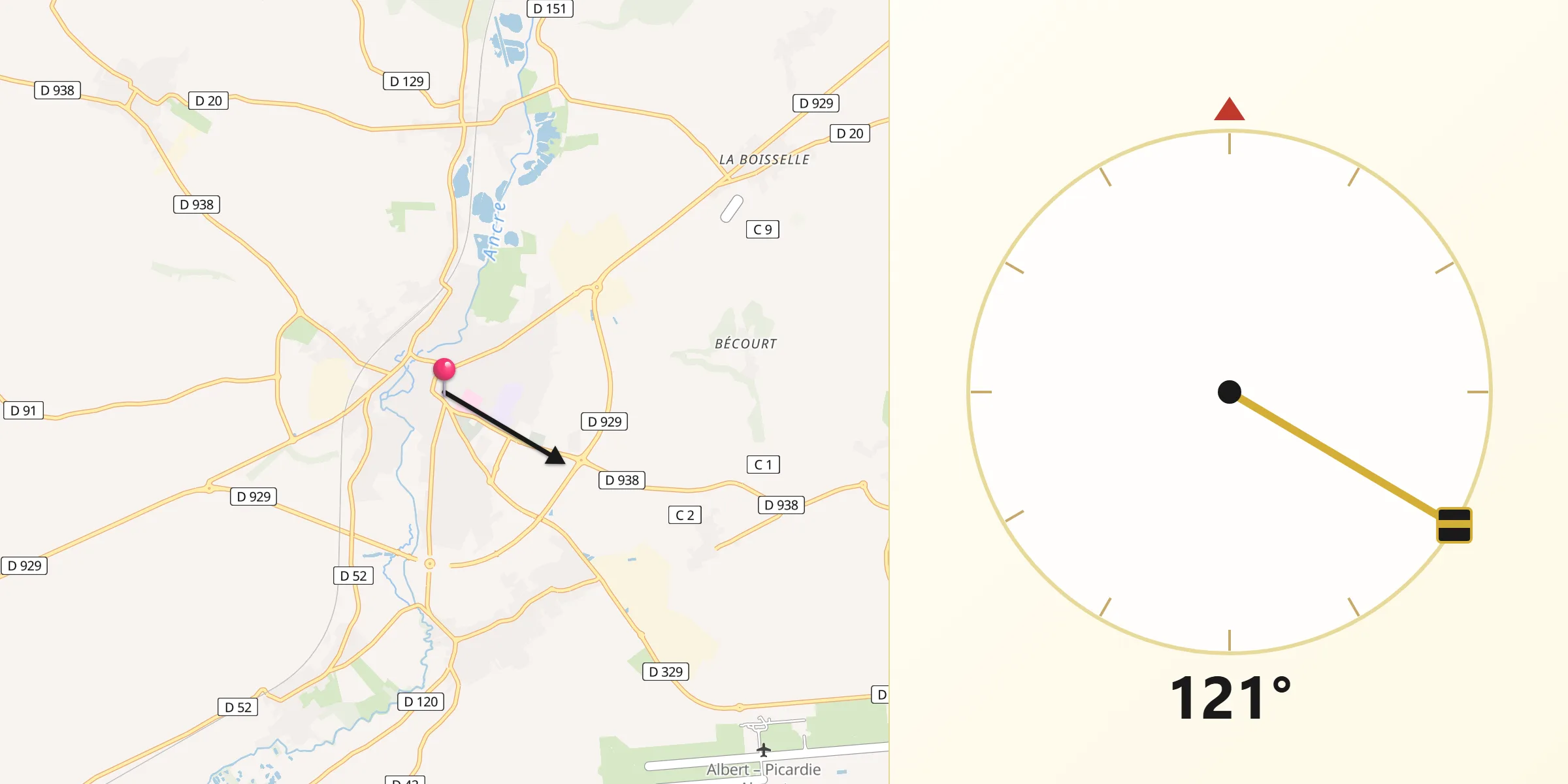 Direction vers la Qibla depuis Albert