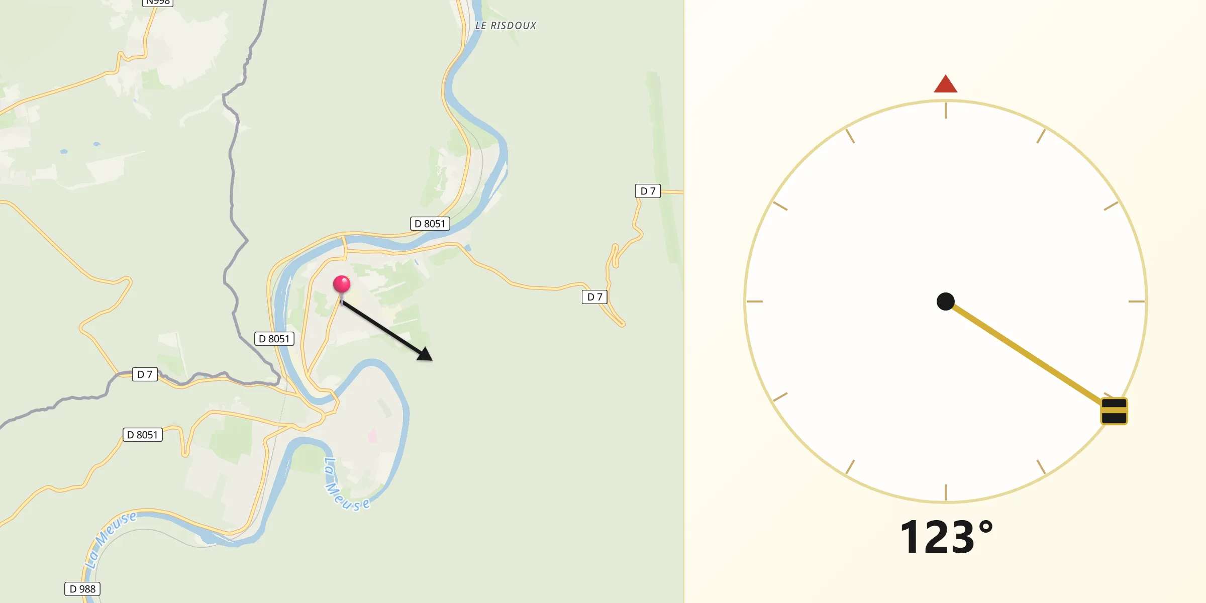 Direction vers la Qibla depuis Haybes