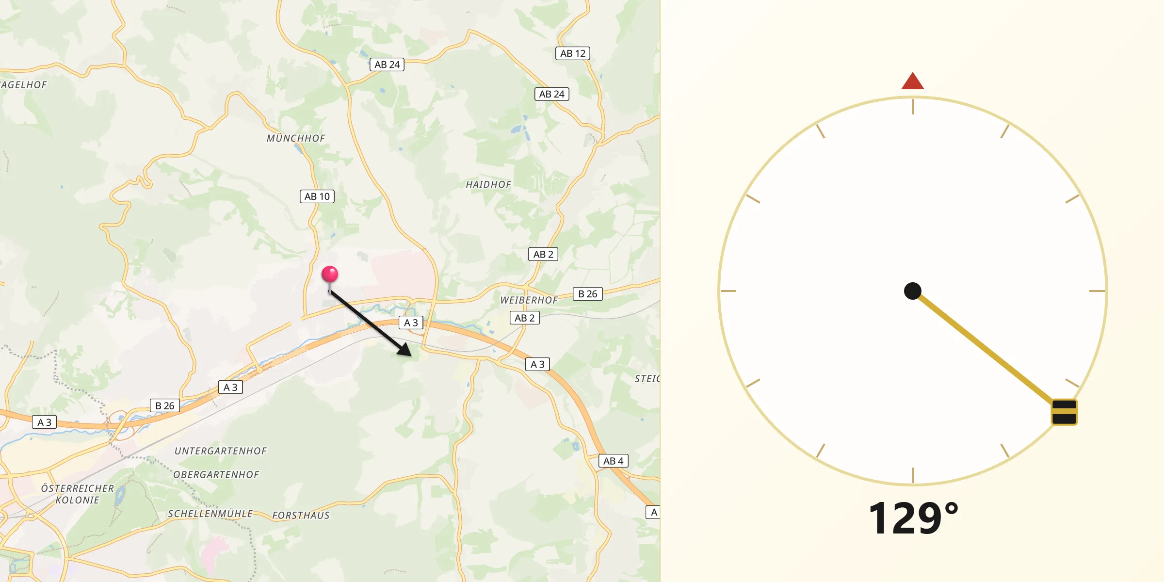 Qibla-Richtung von Hösbach