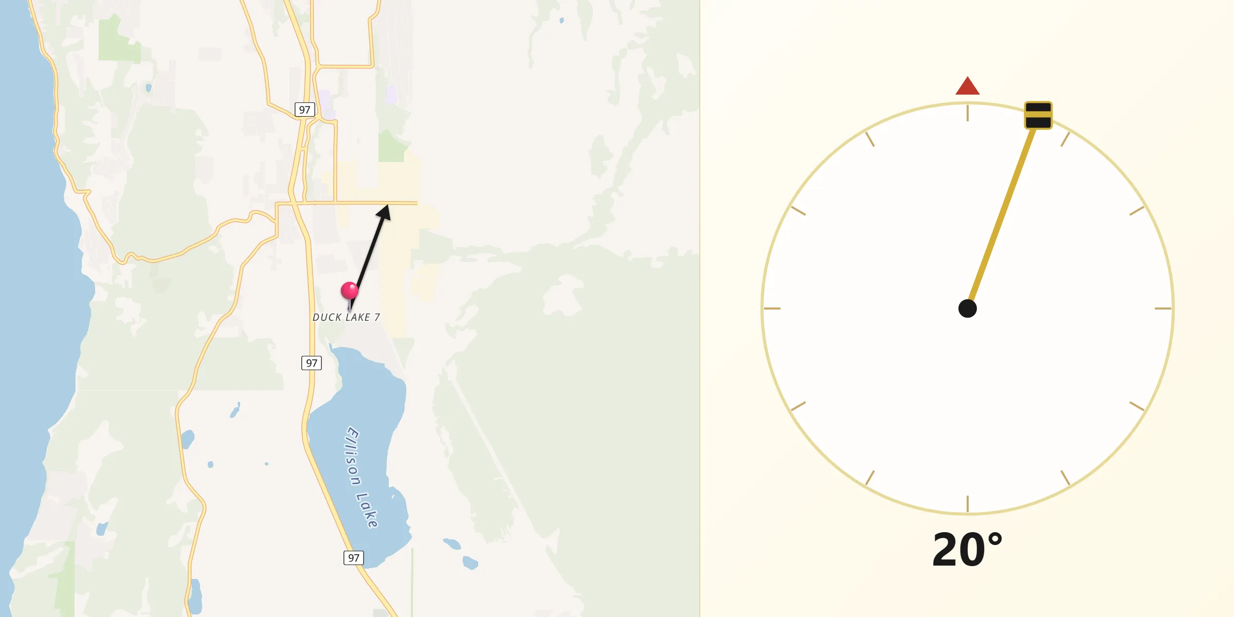 Qibla Direction from Duck Lake