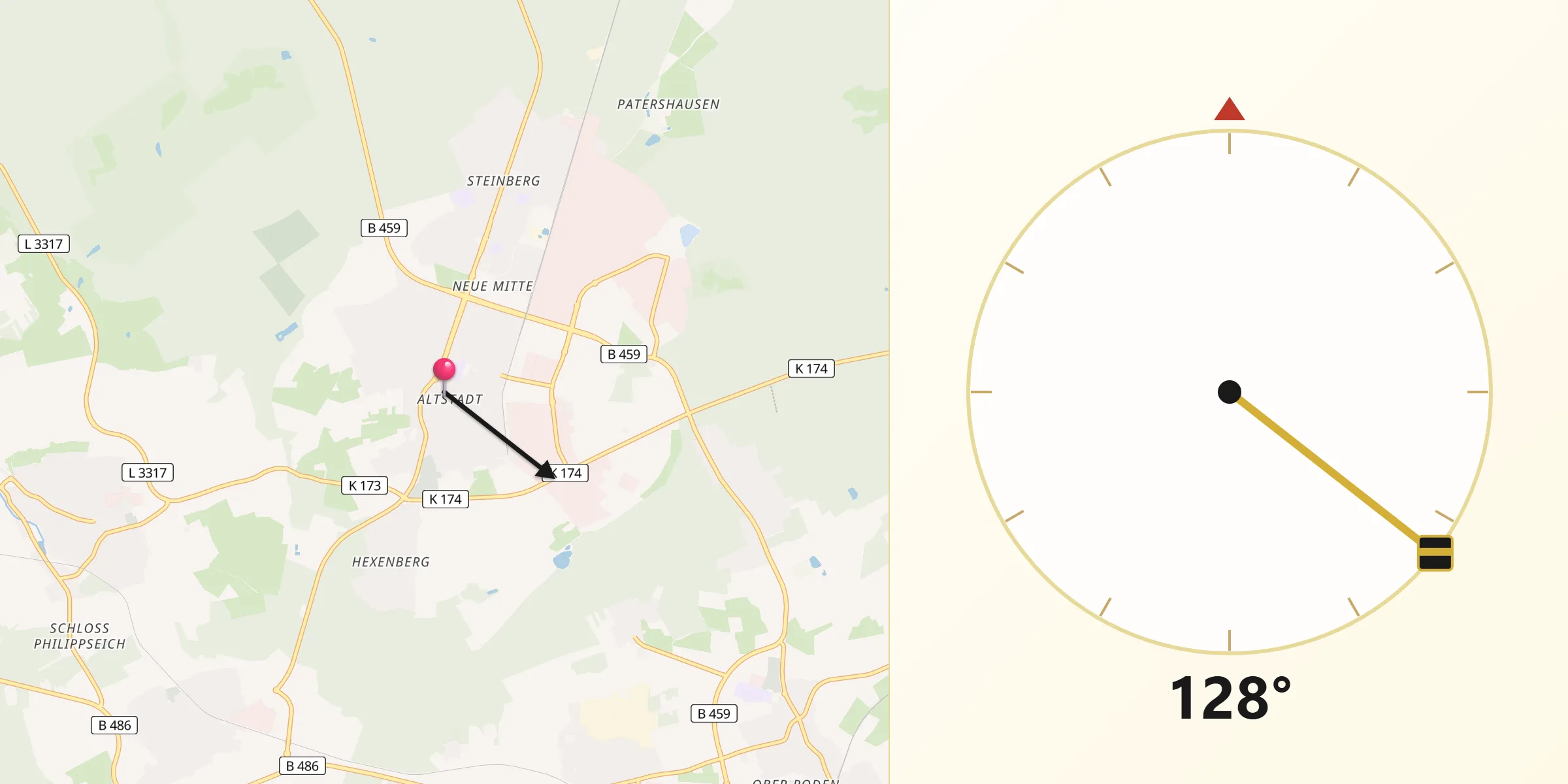 Qibla-Richtung von Dietzenbach