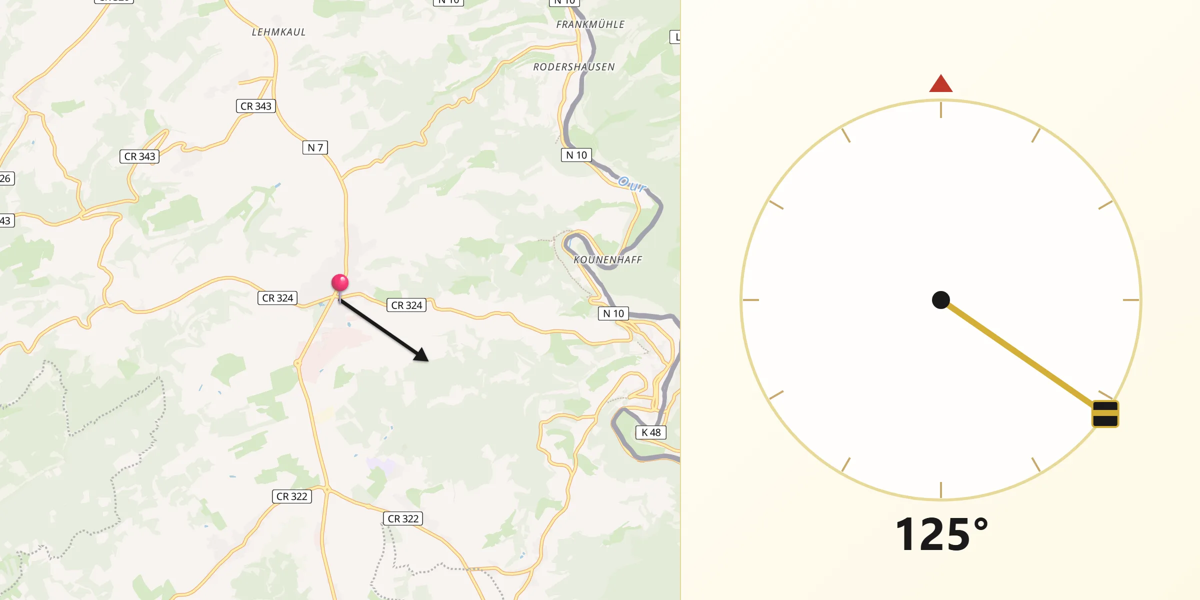Direction vers la Qibla depuis Hosingen