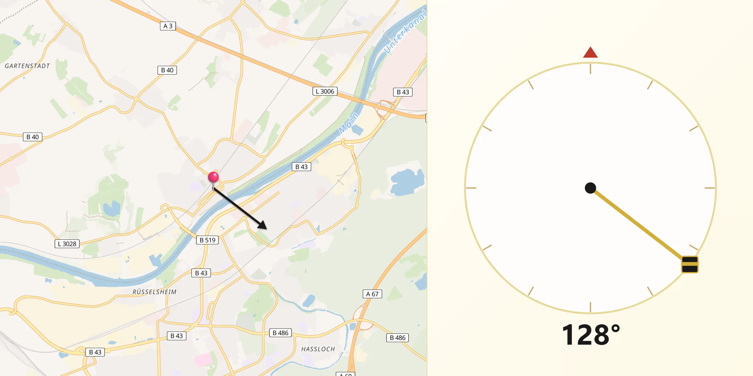 Qibla-Richtung von Flörsheim am Main