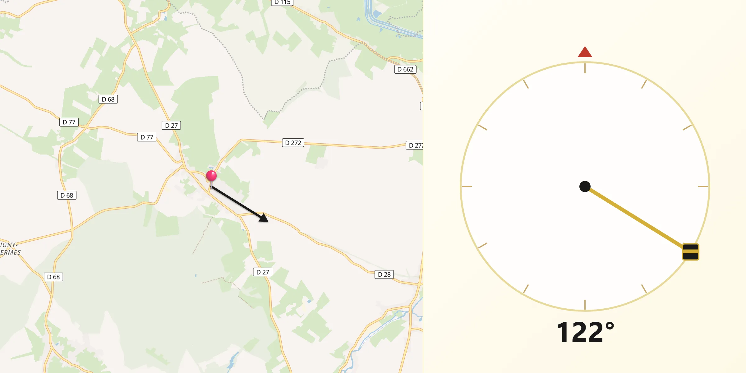 Direction vers la Qibla depuis Wassigny