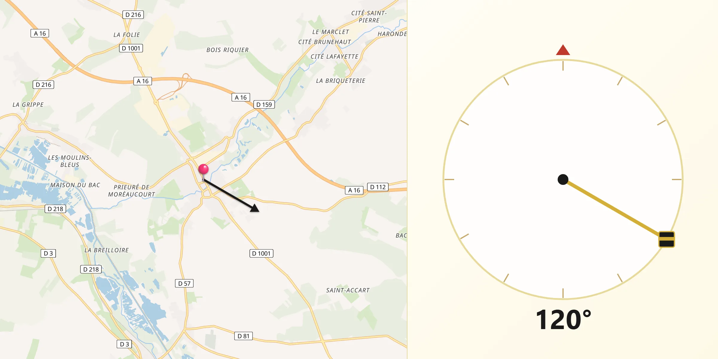 Direction vers la Qibla depuis Flixecourt