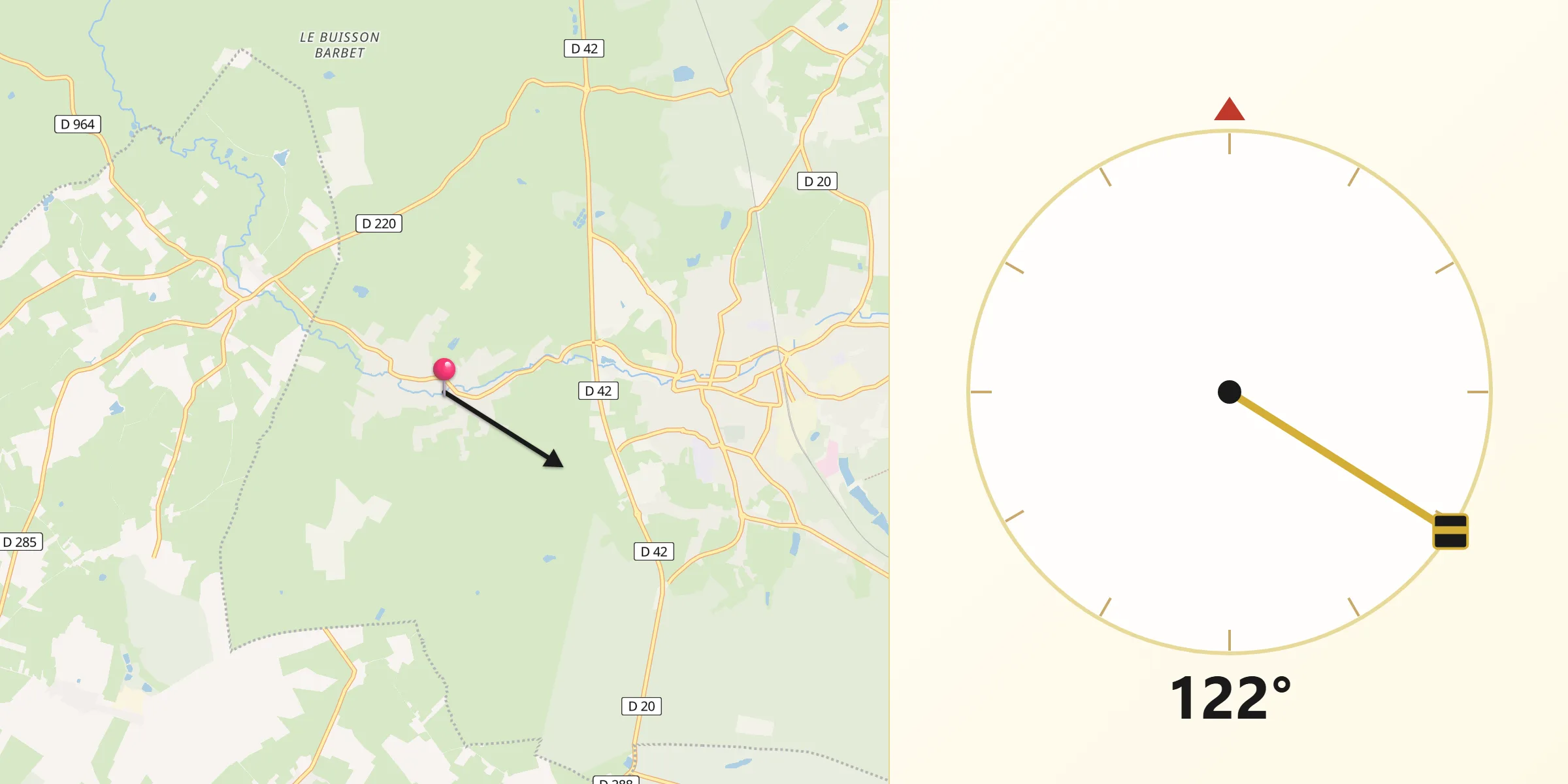 Direction vers la Qibla depuis Wignehies