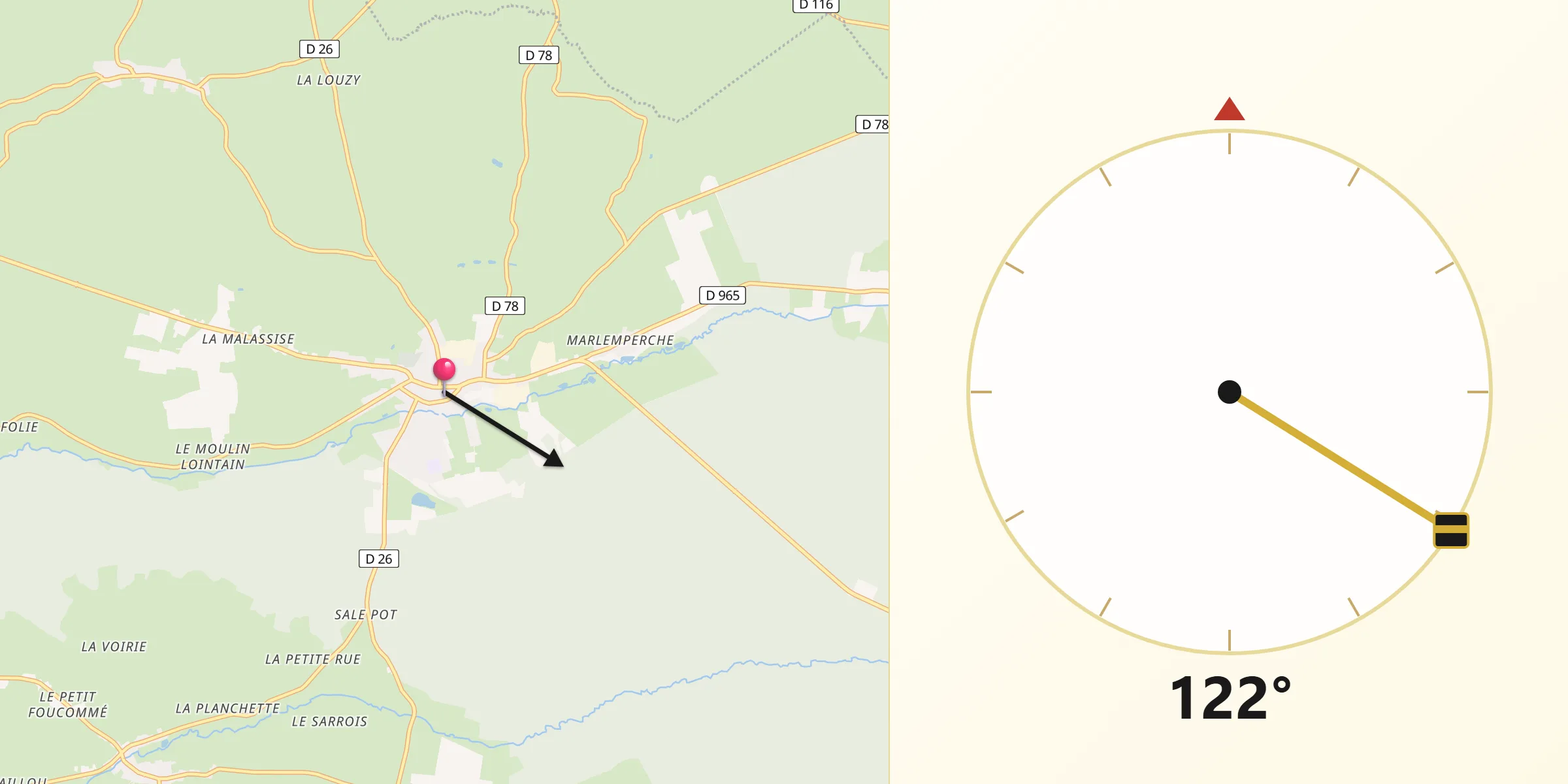 Direction vers la Qibla depuis Le Nouvion-en-Thiérache