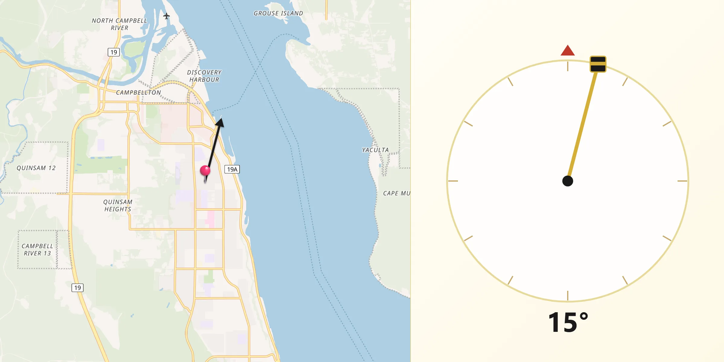 Qibla Direction from Campbell River