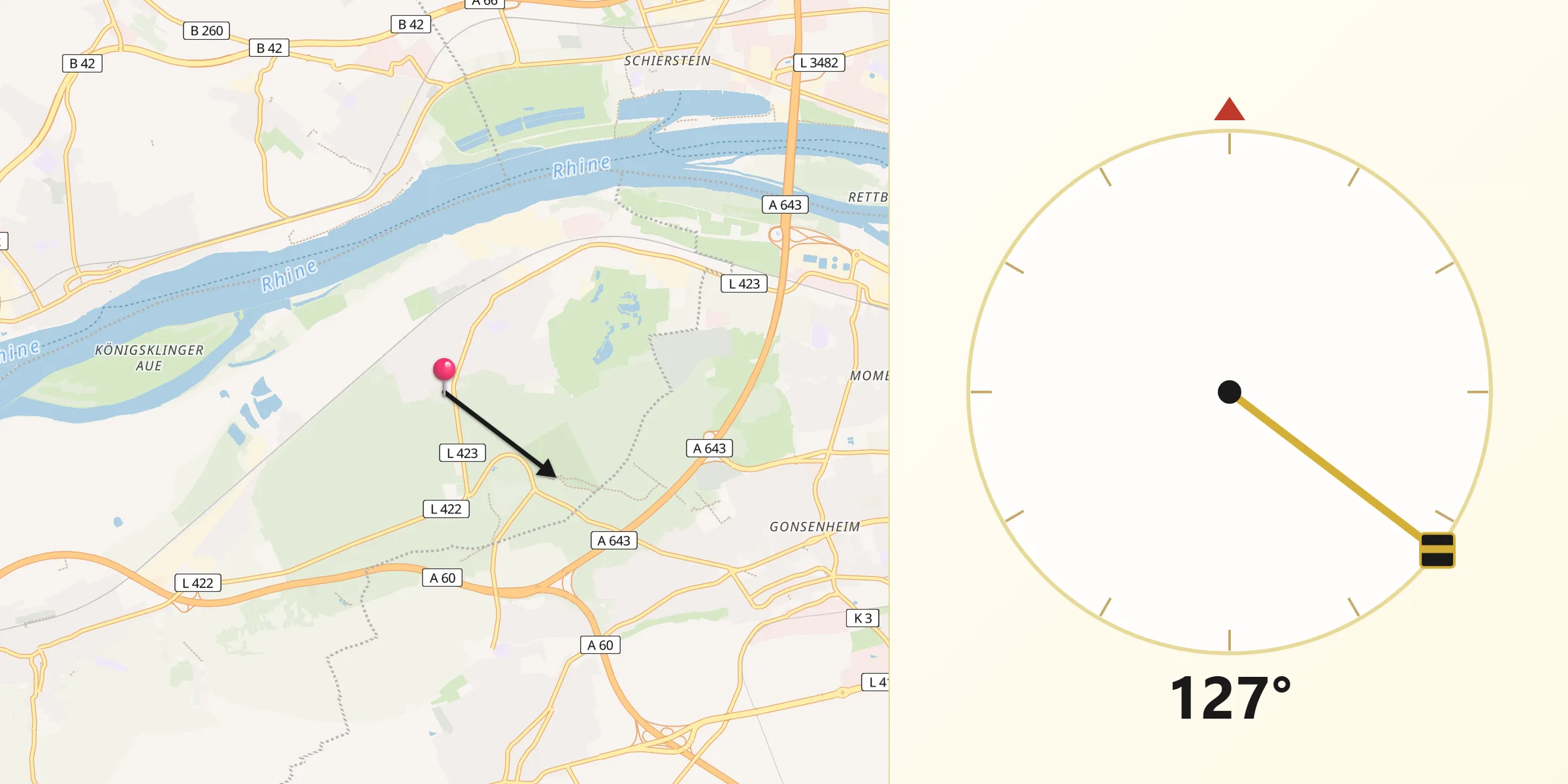 Qibla-Richtung von Budenheim