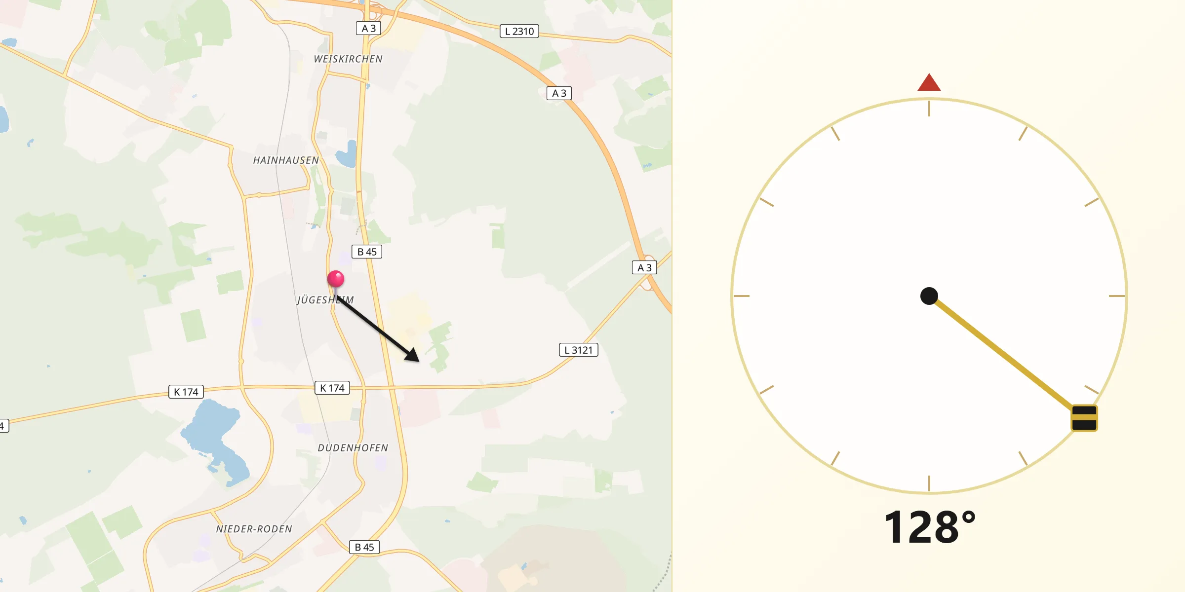 Qibla-Richtung von Rodgau