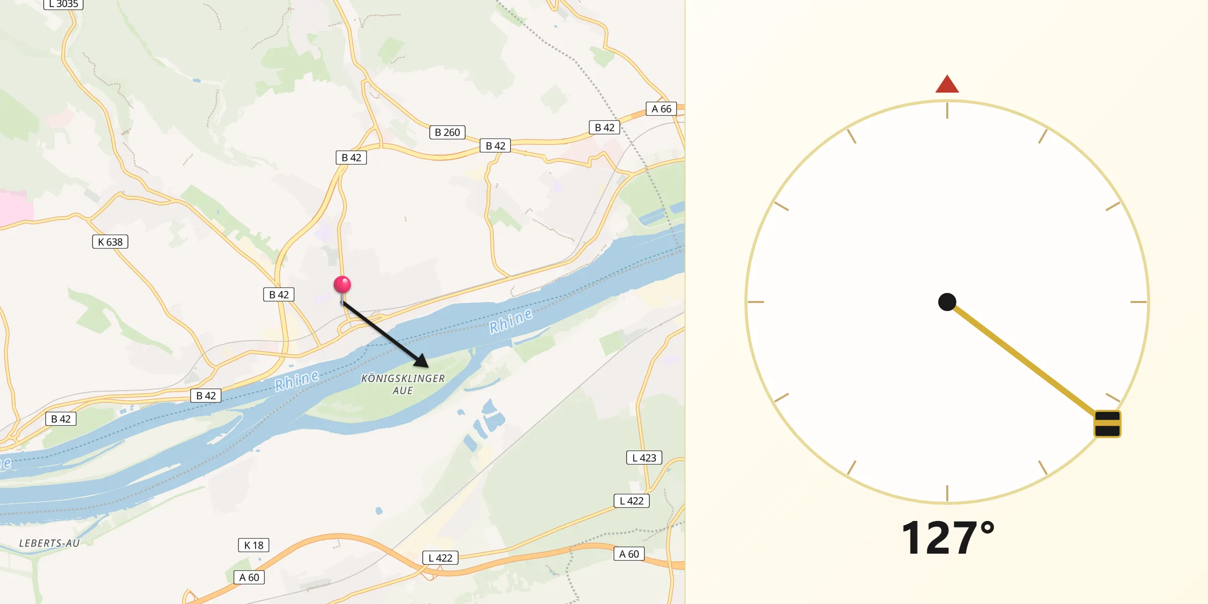 Qibla-Richtung von Eltville am Rhein