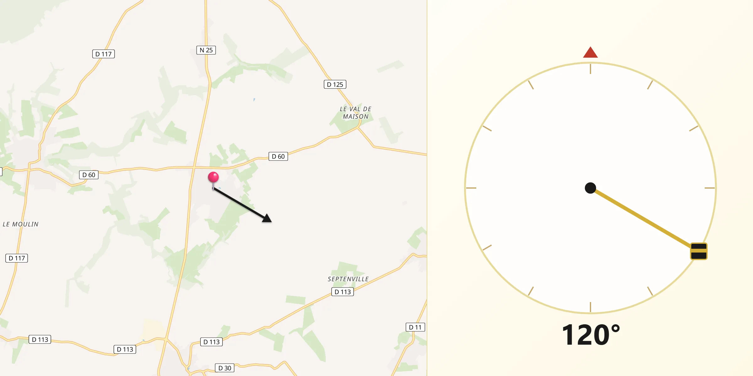 Direction vers la Qibla depuis Talmas