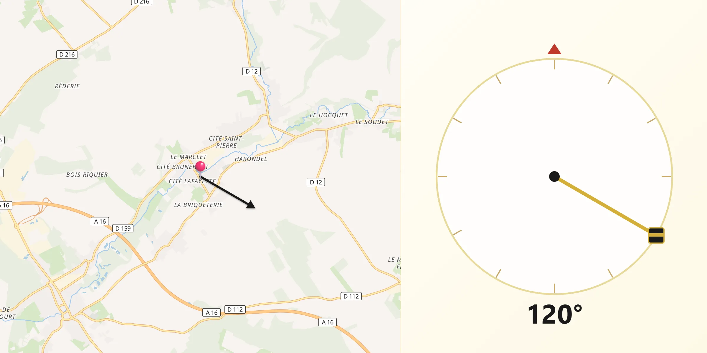 Direction vers la Qibla depuis Saint-Ouen