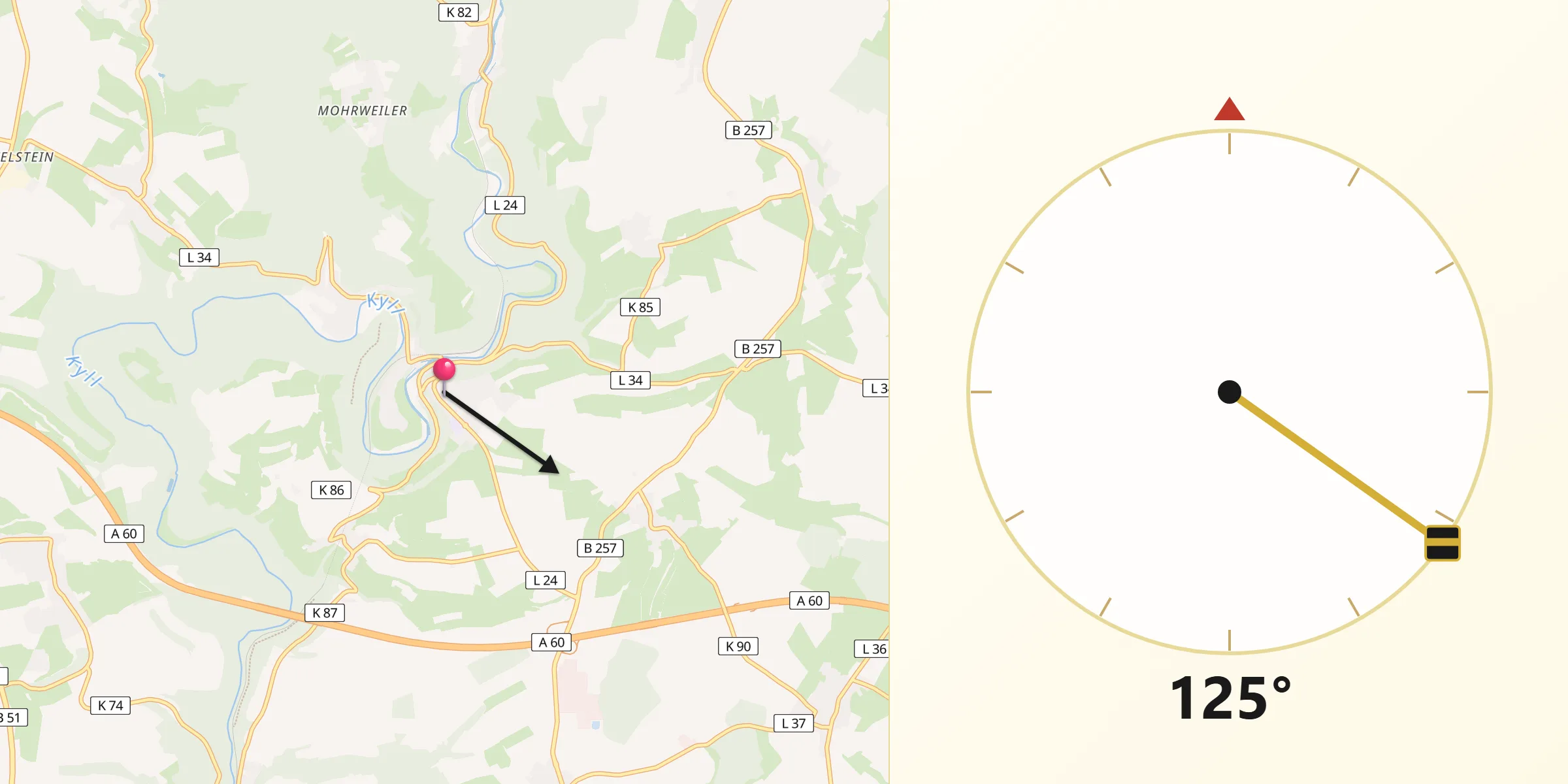 Qibla-Richtung von Kyllburg