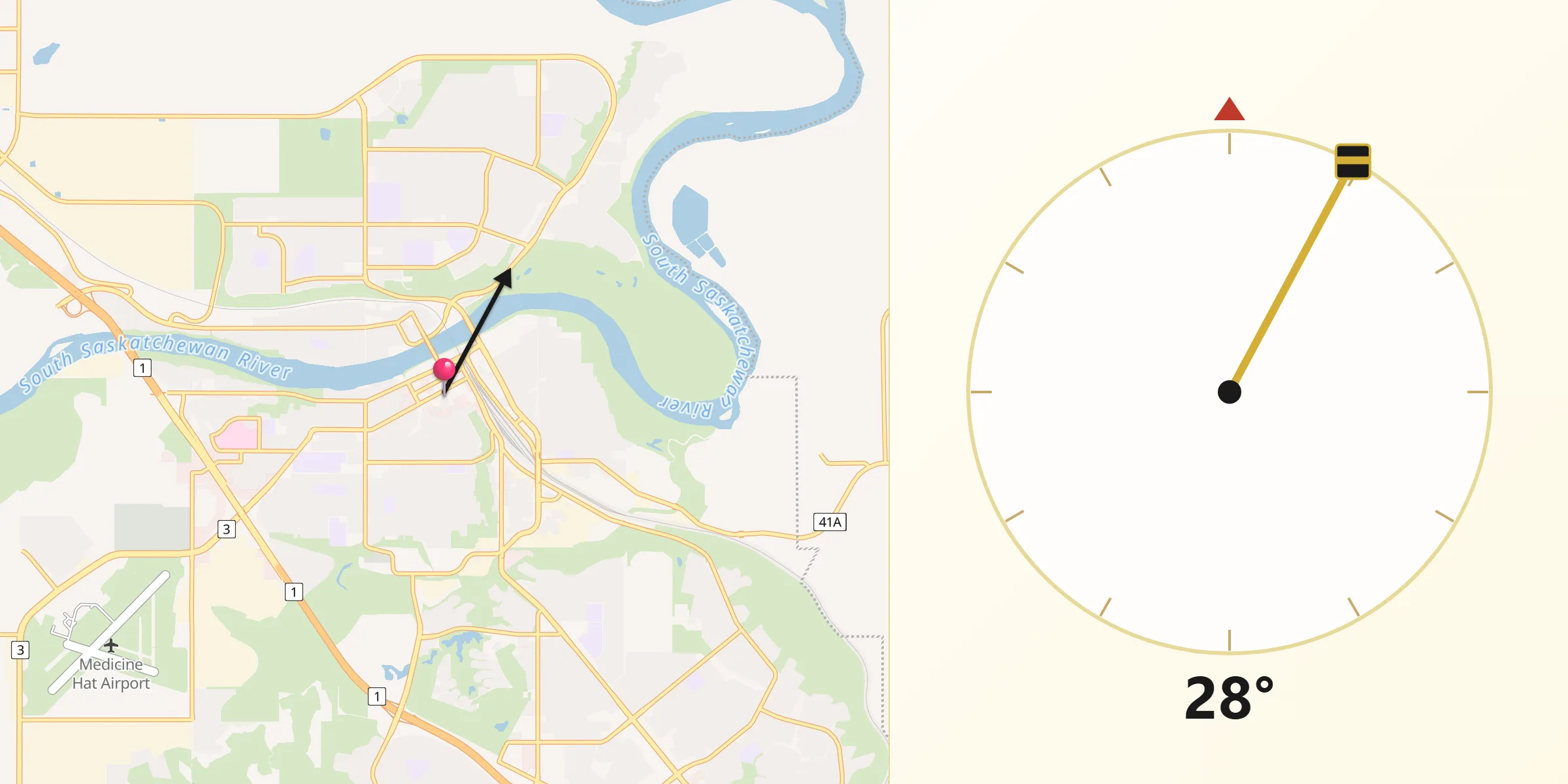 Qibla Direction from Medicine Hat