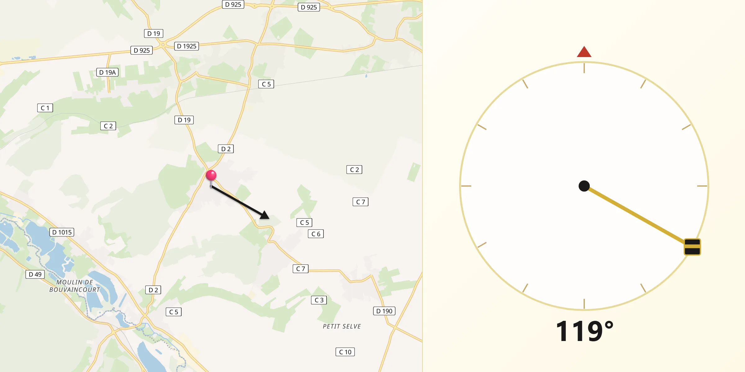Direction vers la Qibla depuis Dargnies
