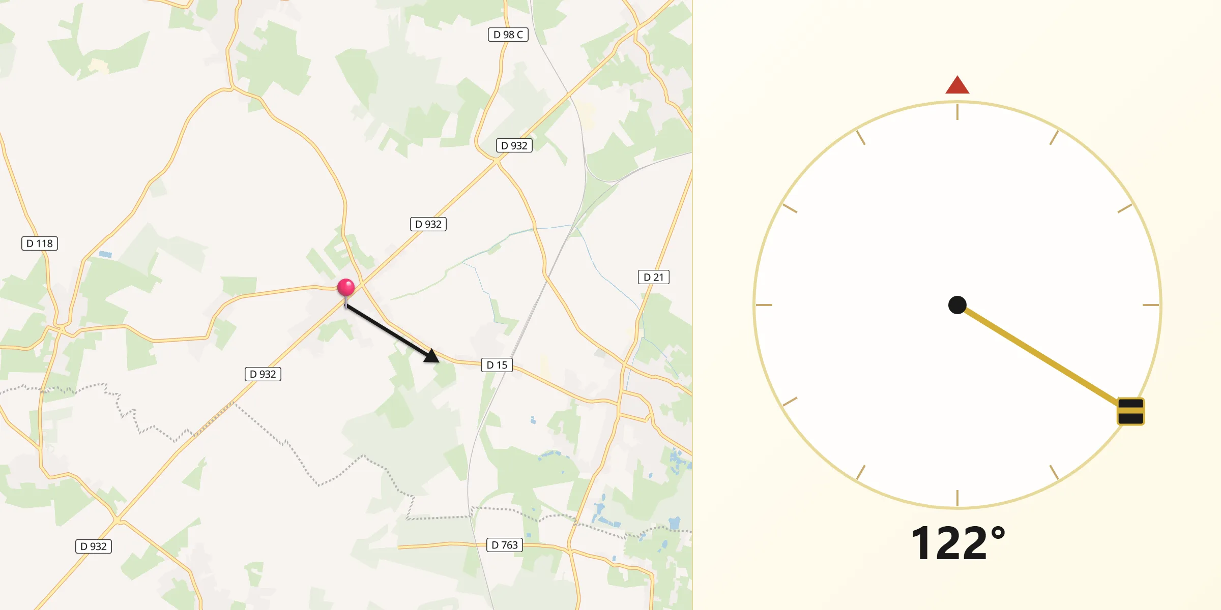 Direction vers la Qibla depuis Maretz