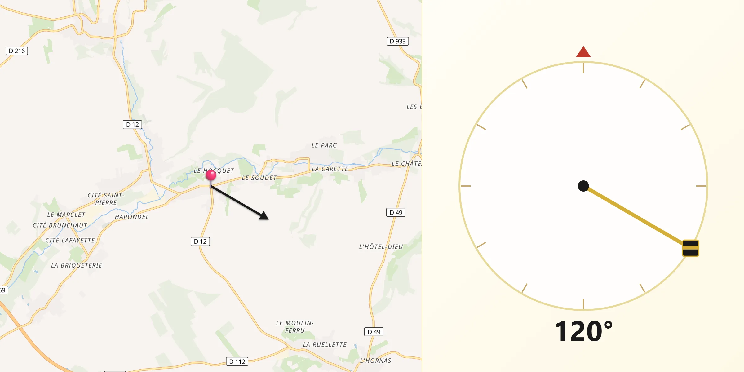 Direction vers la Qibla depuis Berteaucourt-les-Dames
