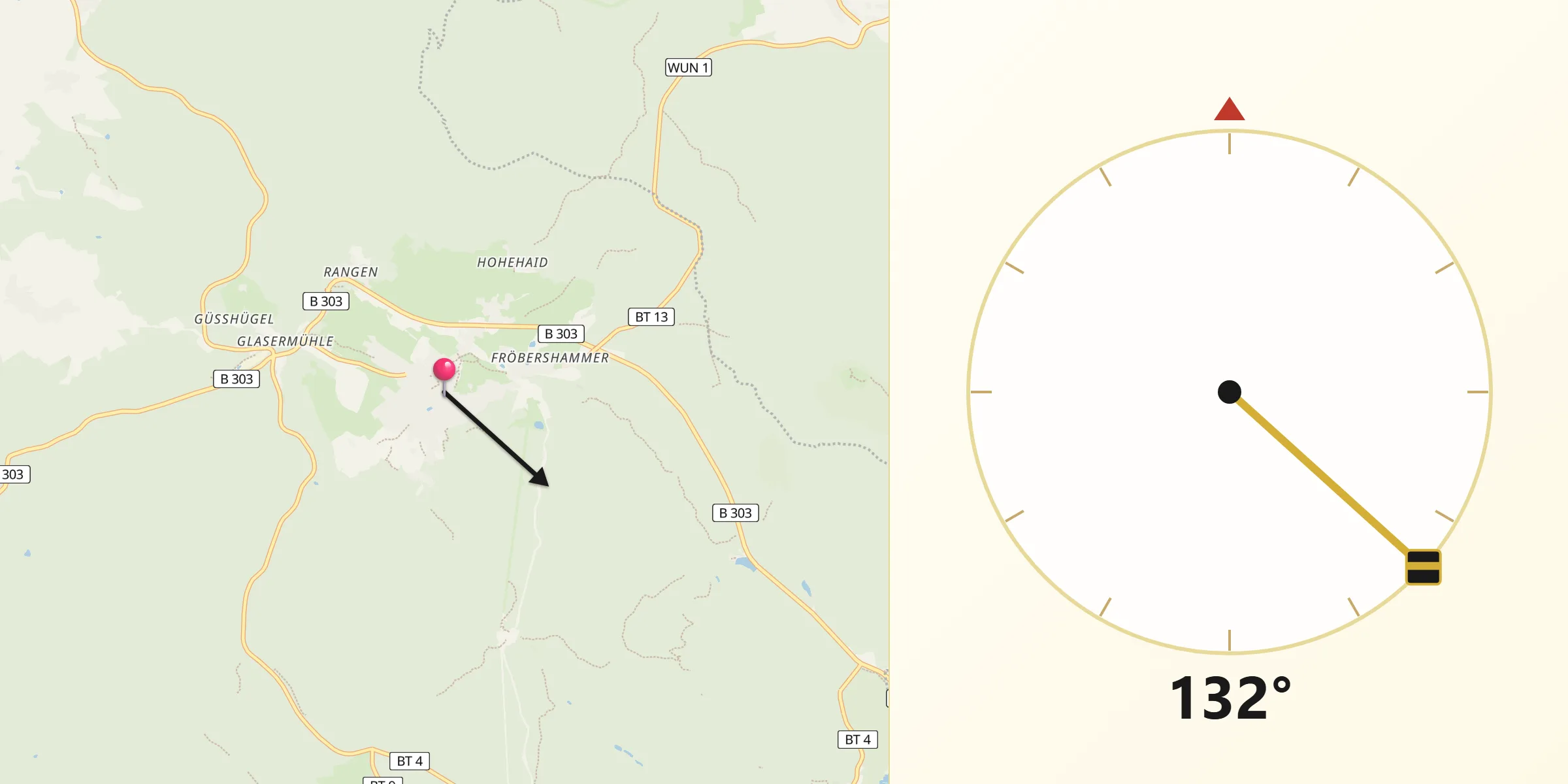 Qibla-Richtung von Bischofsgrün