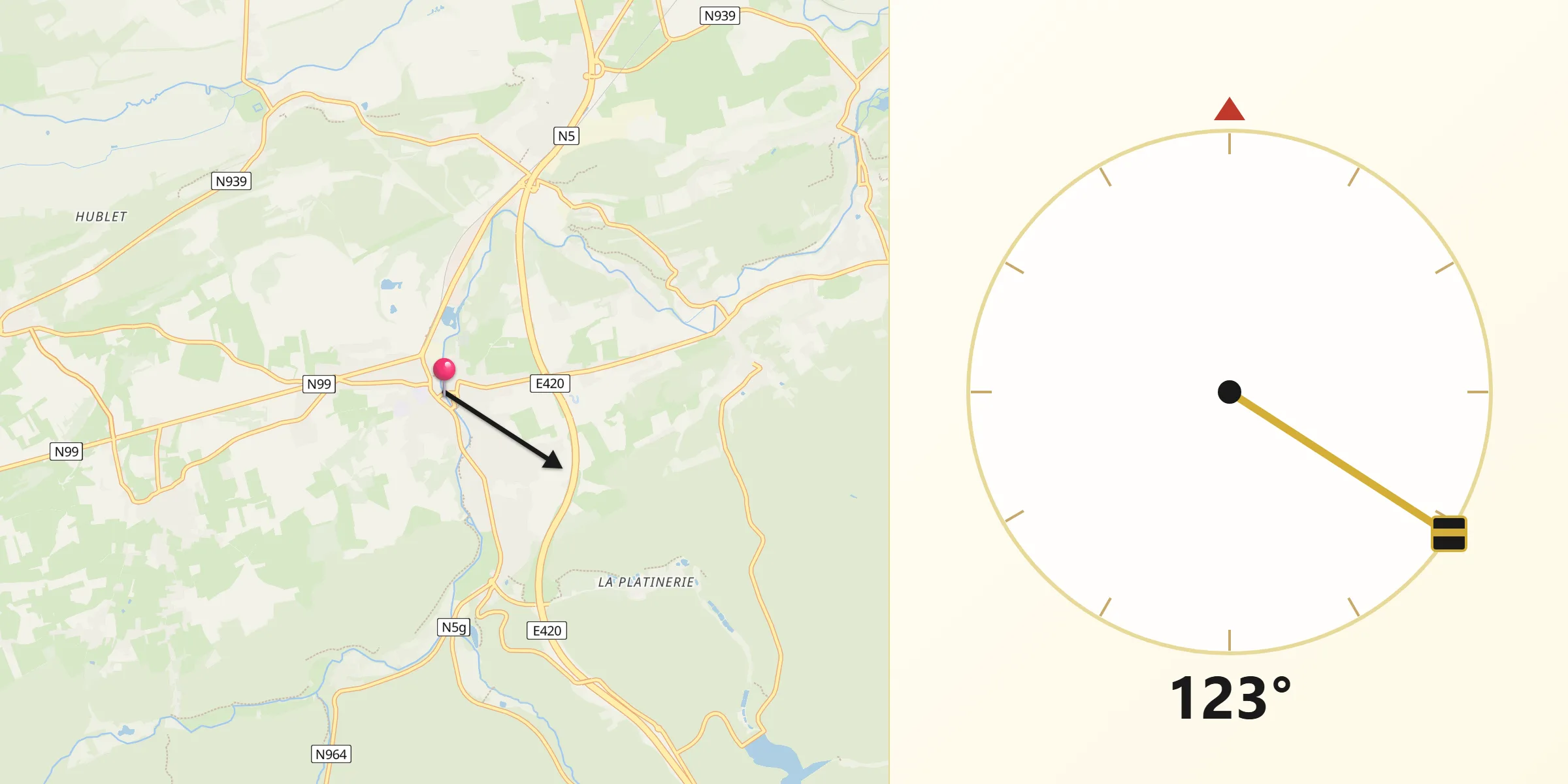Direction vers la Qibla depuis Couvin