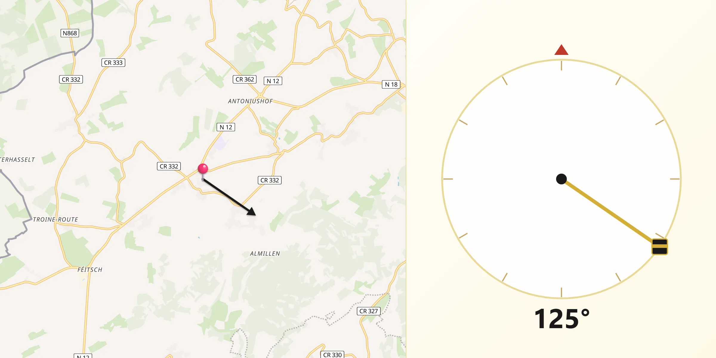 Direction vers la Qibla depuis Wincrange