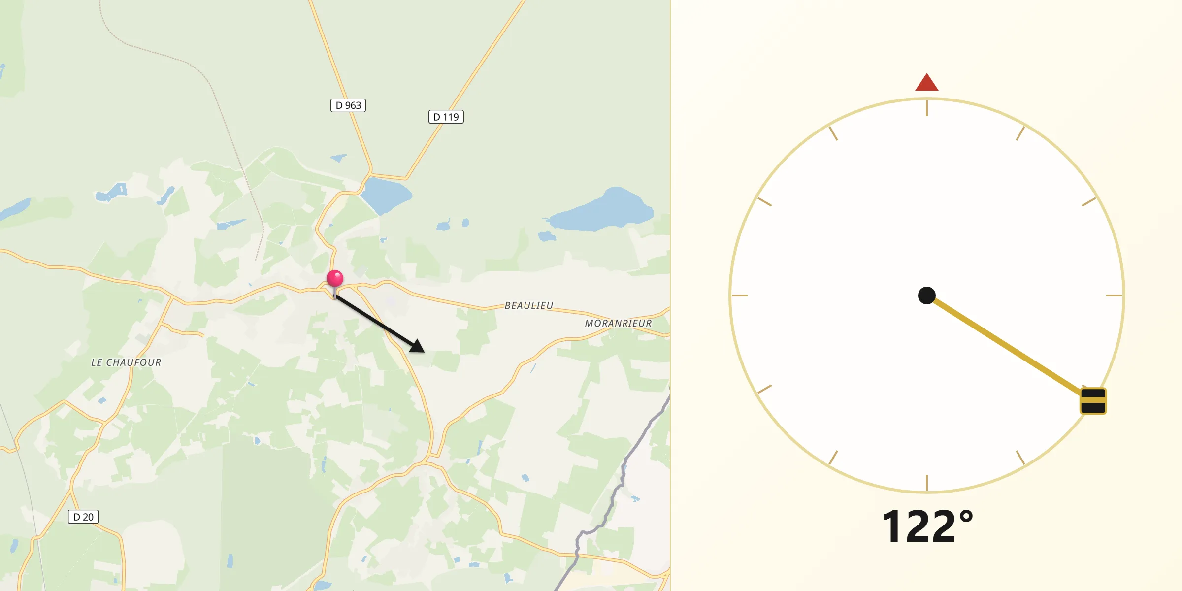 Direction vers la Qibla depuis Trélon