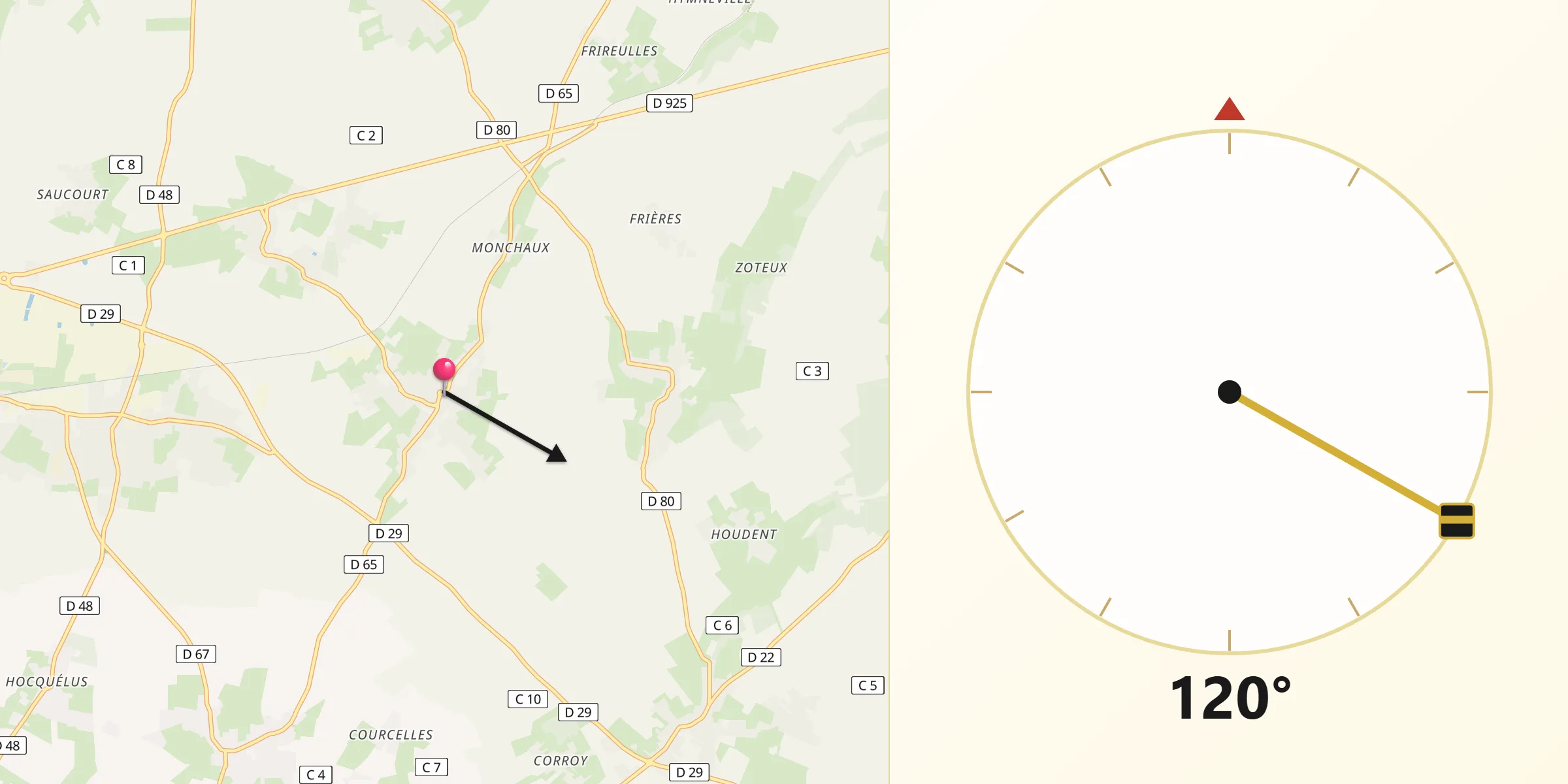 Direction vers la Qibla depuis Chépy