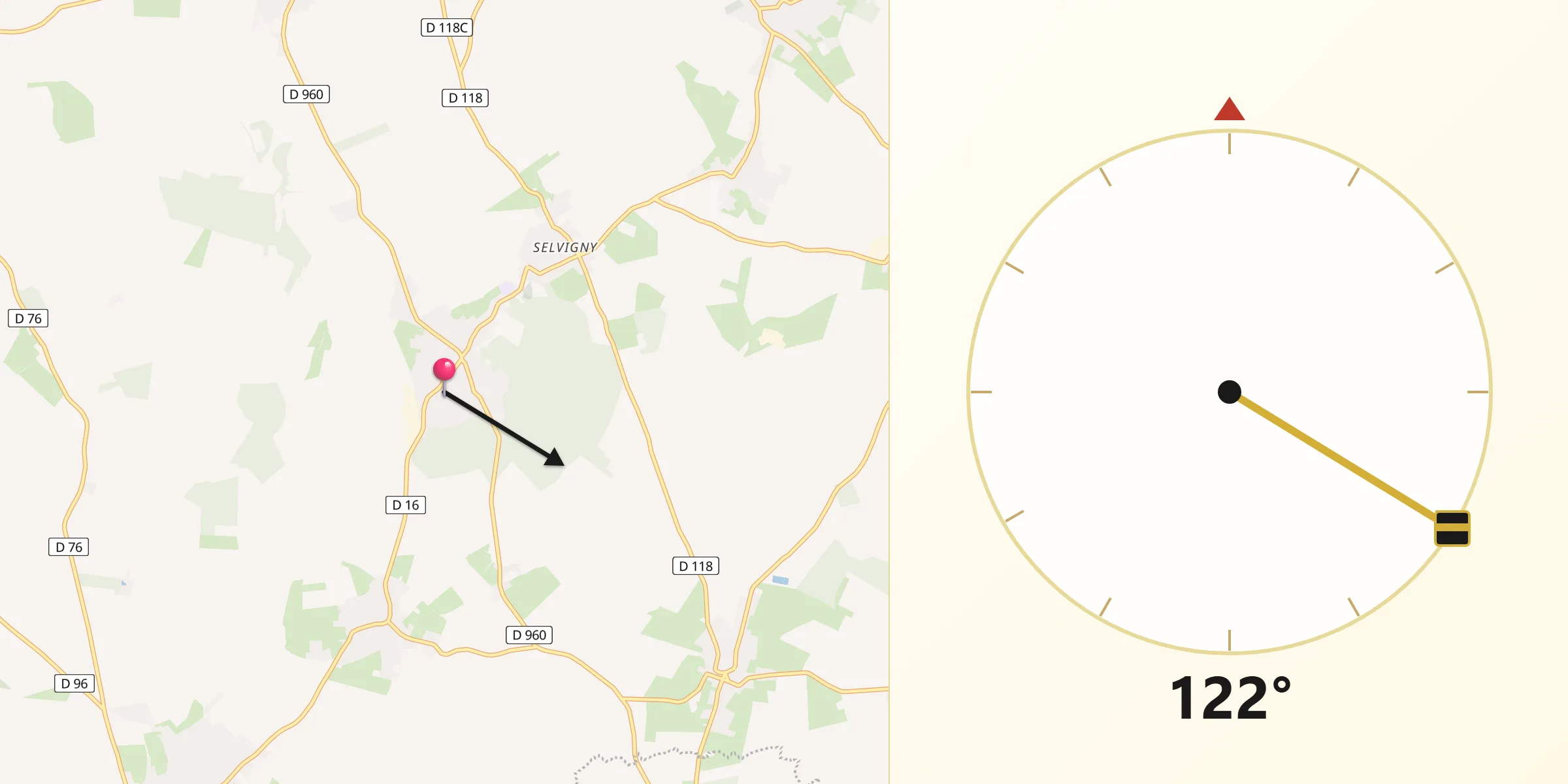 Direction vers la Qibla depuis Walincourt-Selvigny