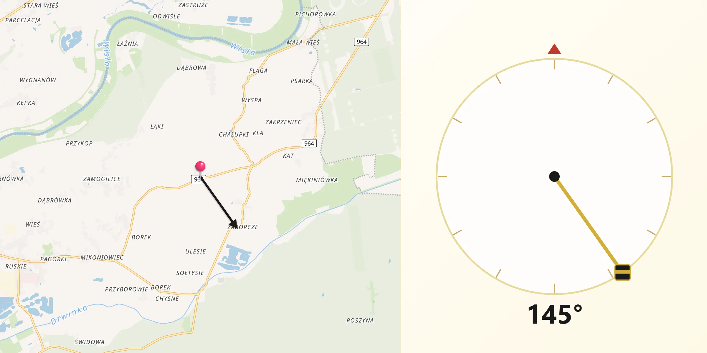 Kierunek Qibla z Zabierzów Bocheński