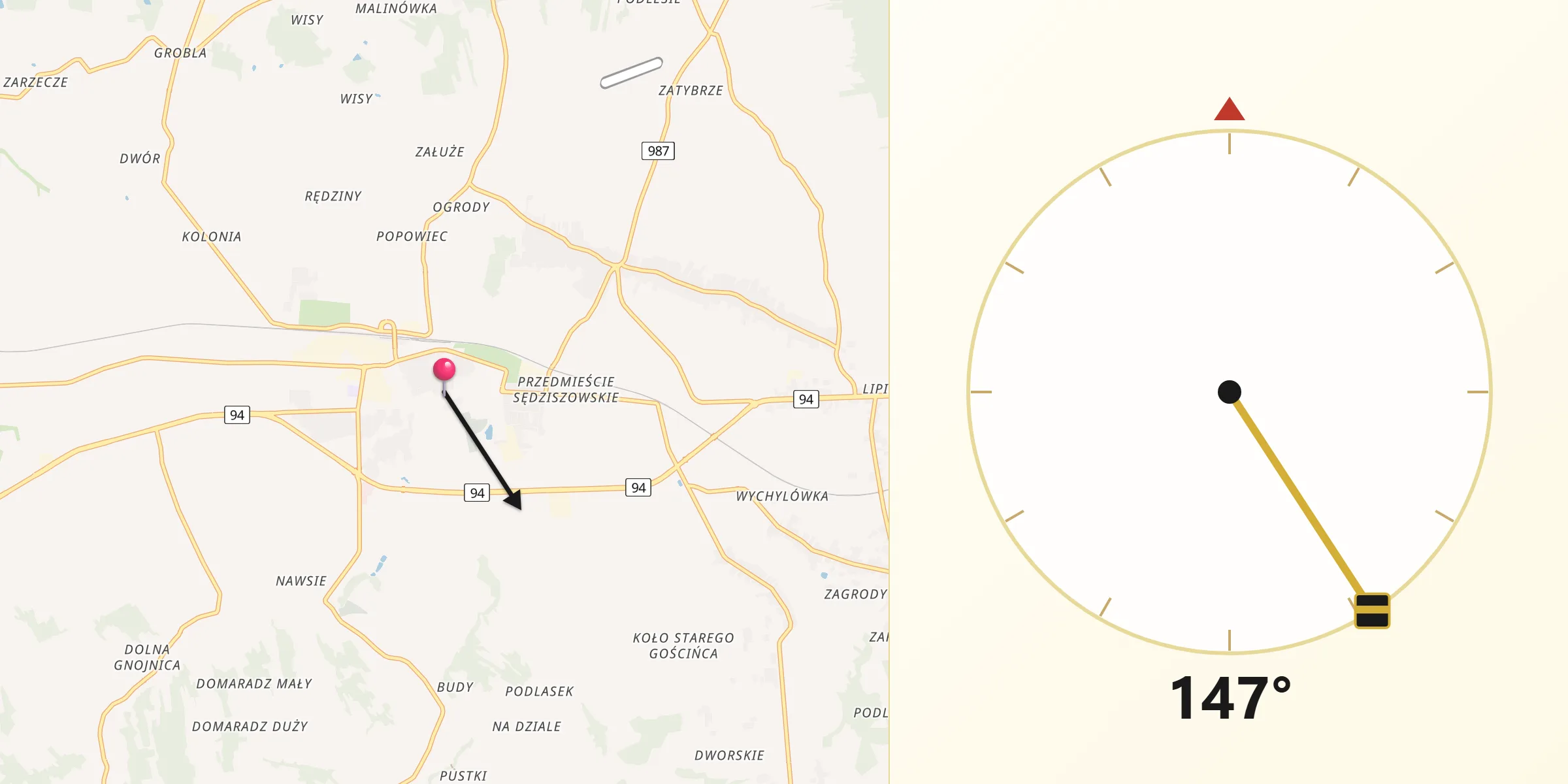 Kierunek Qibla z Sędziszów Małopolski