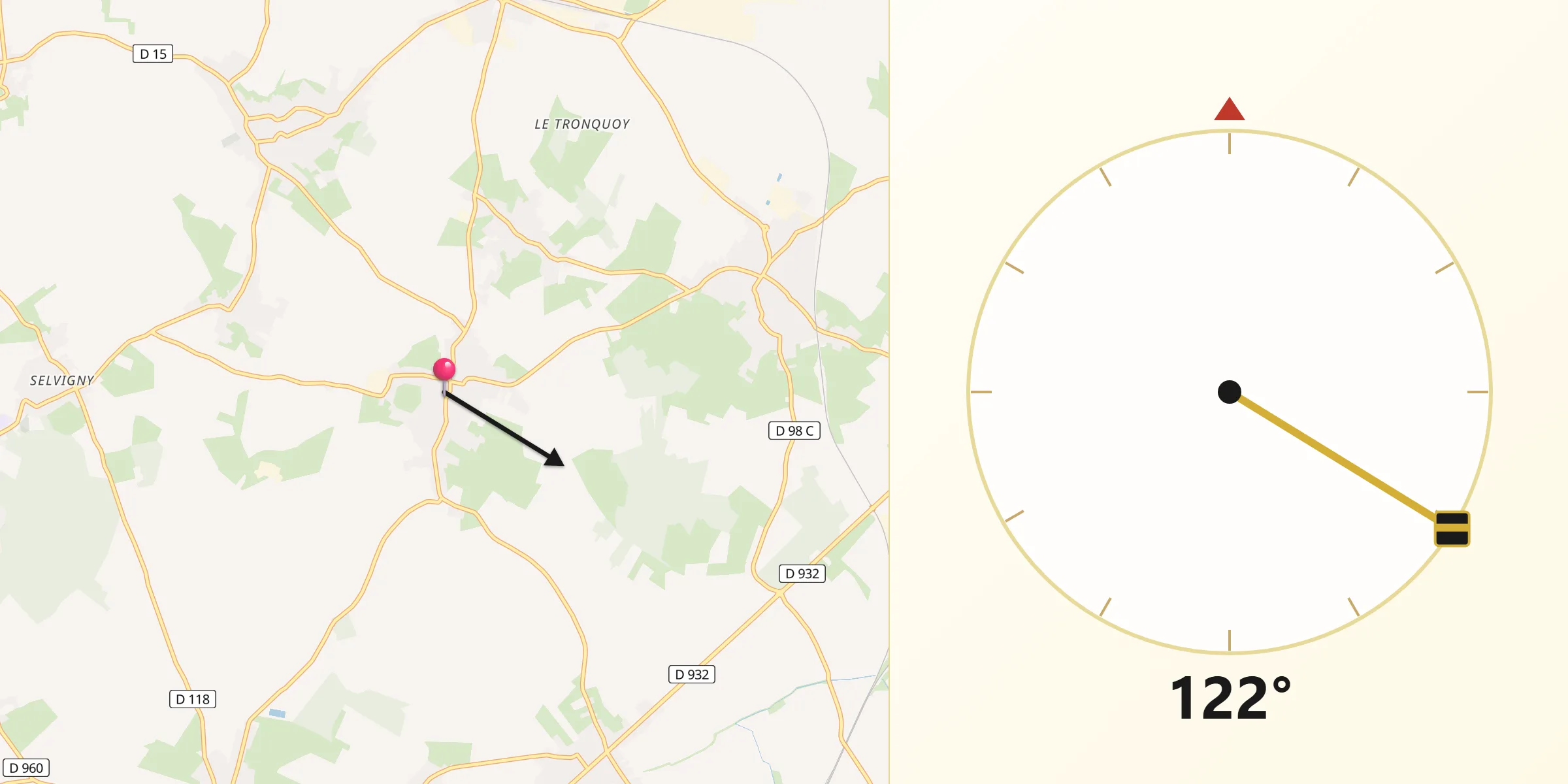 Direction vers la Qibla depuis Clary