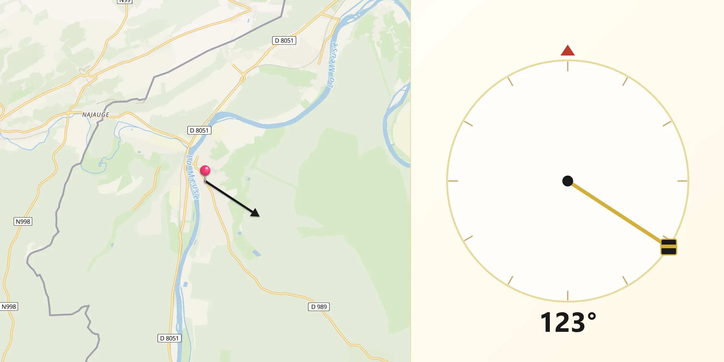 Direction vers la Qibla depuis Vireux-Wallerand
