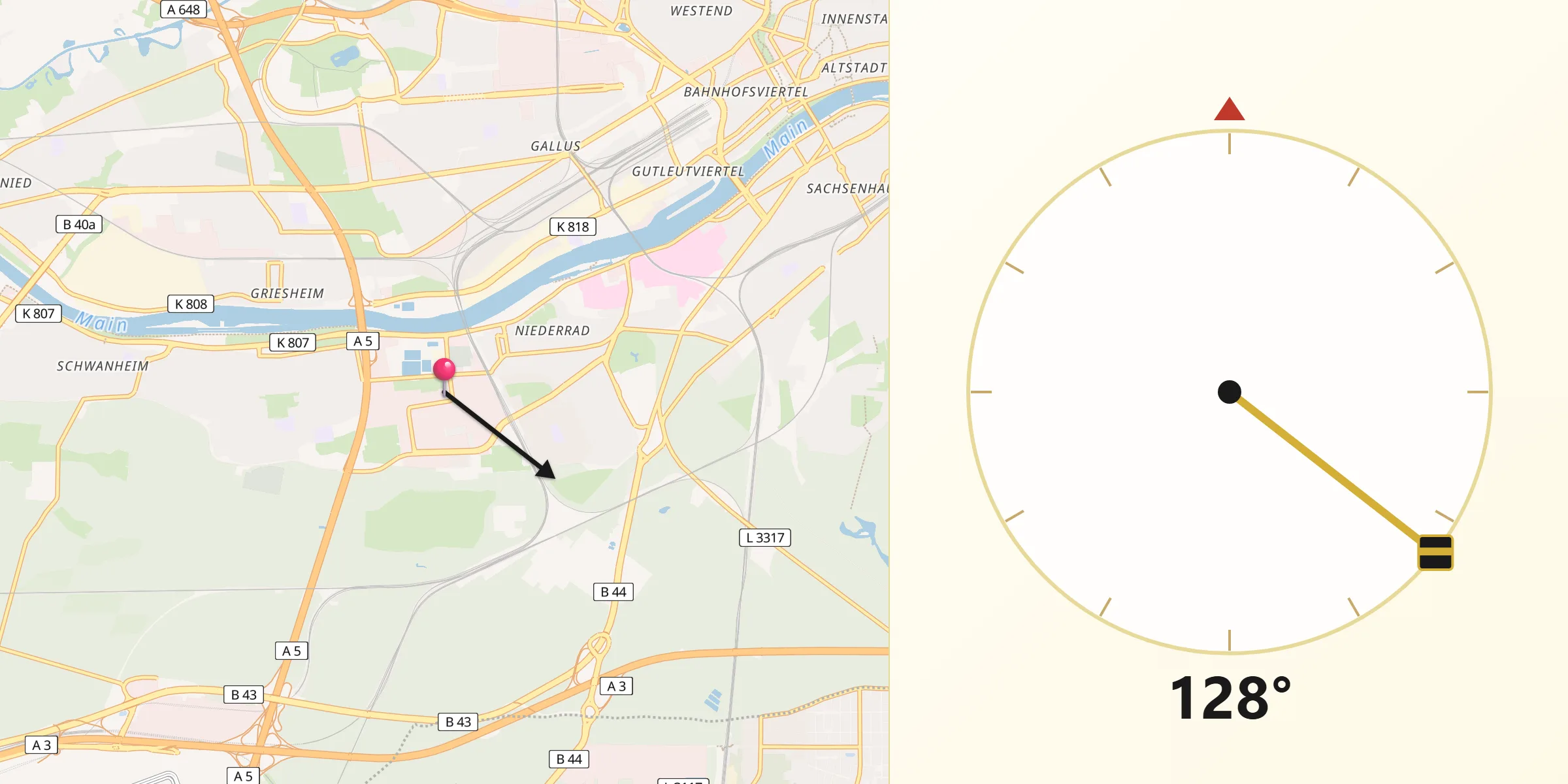 Qibla-Richtung von Frankfurt Niederrad