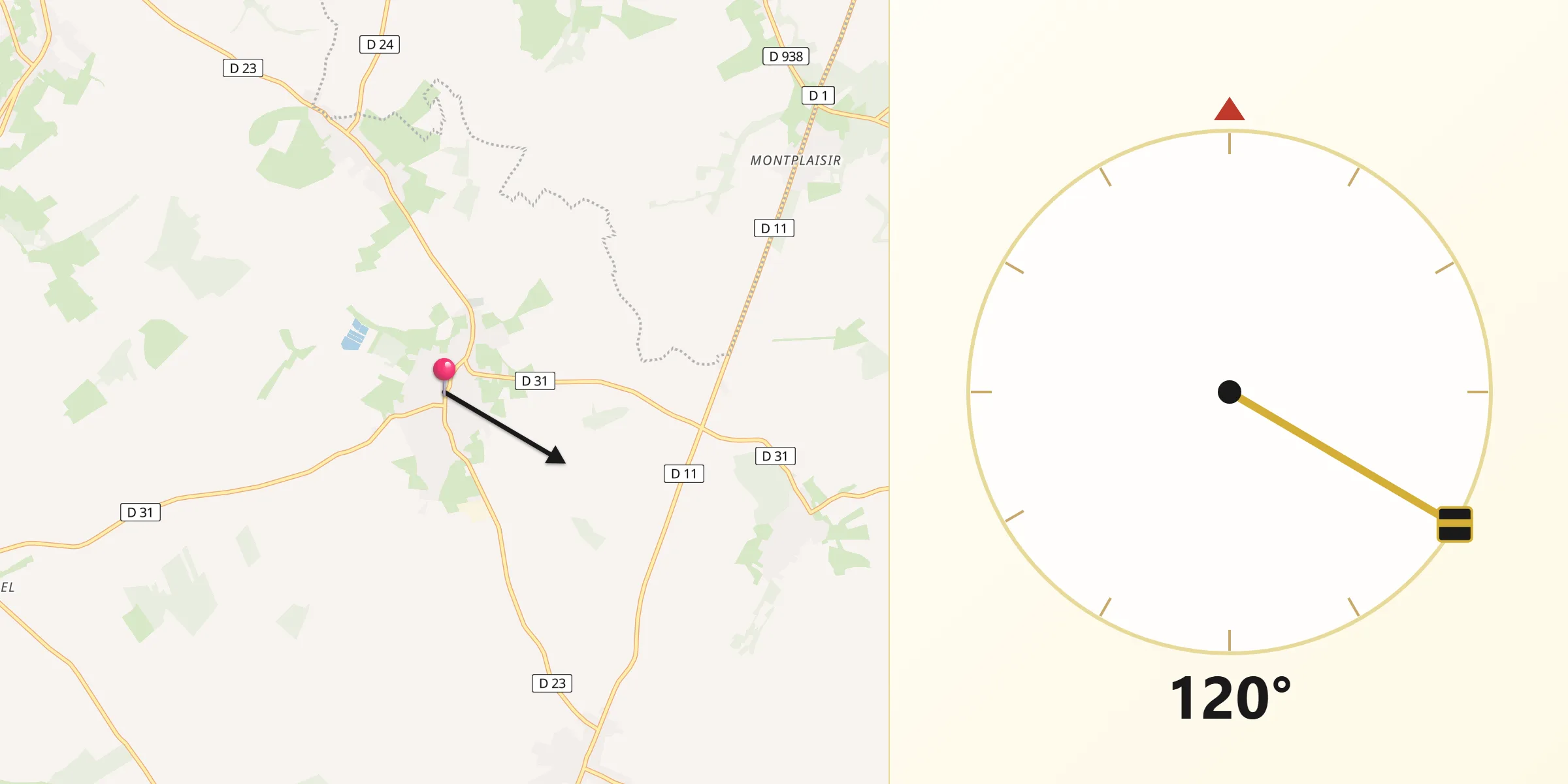 Direction vers la Qibla depuis Beauquesne
