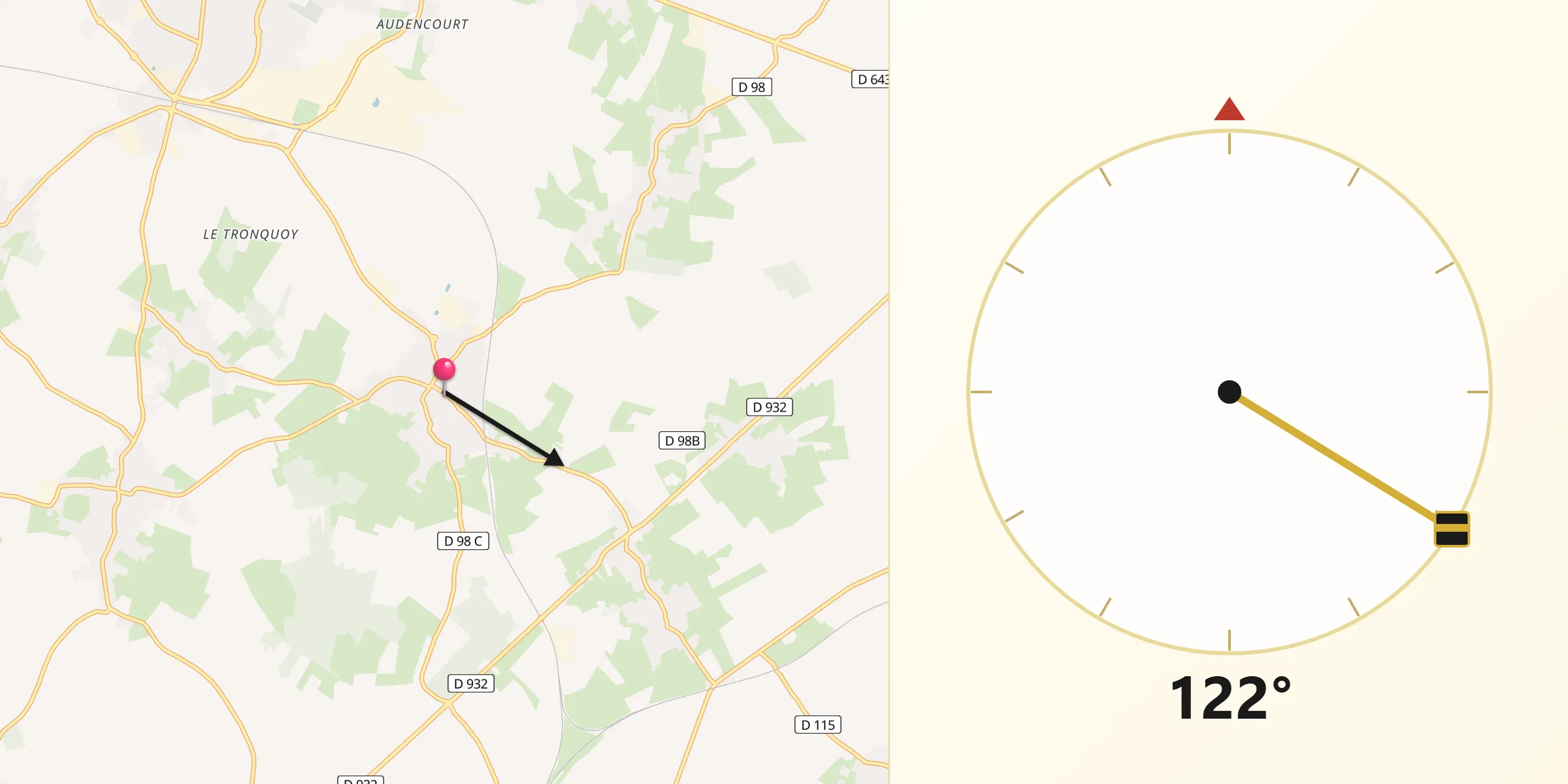 Direction vers la Qibla depuis Bertry