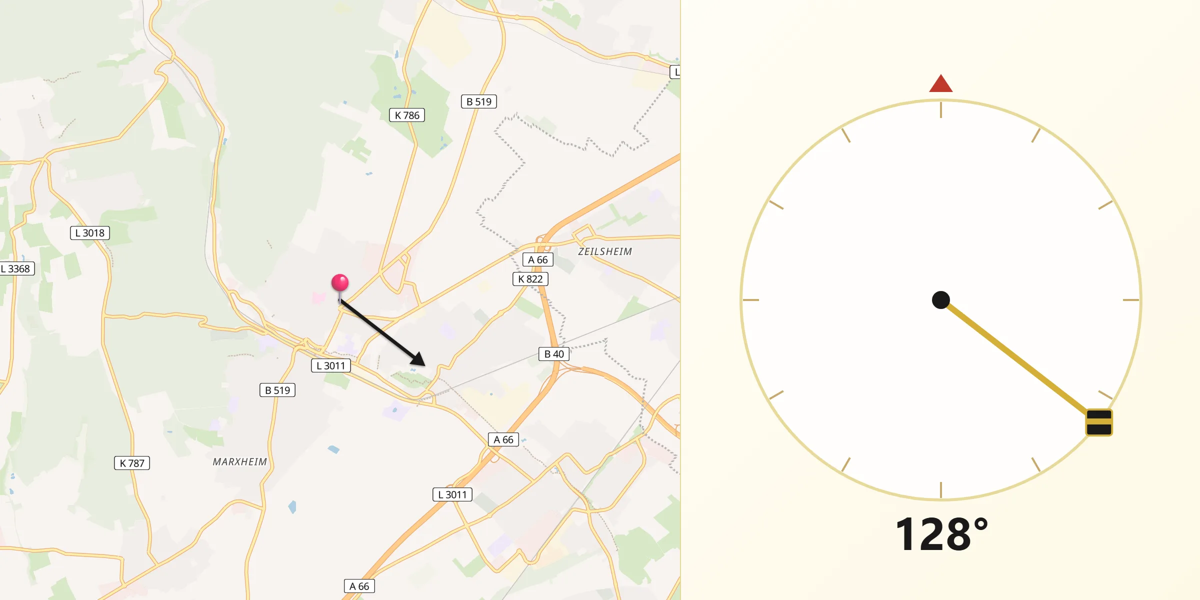 Qibla-Richtung von Hofheim am Taunus