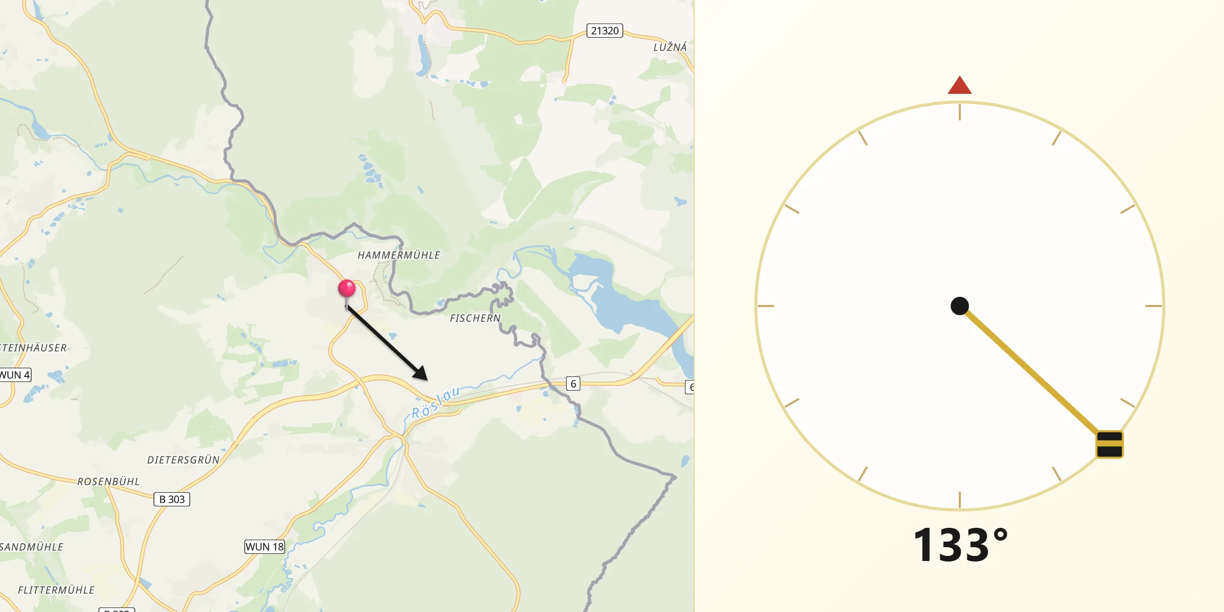 Qibla-Richtung von Hohenberg an der Eger