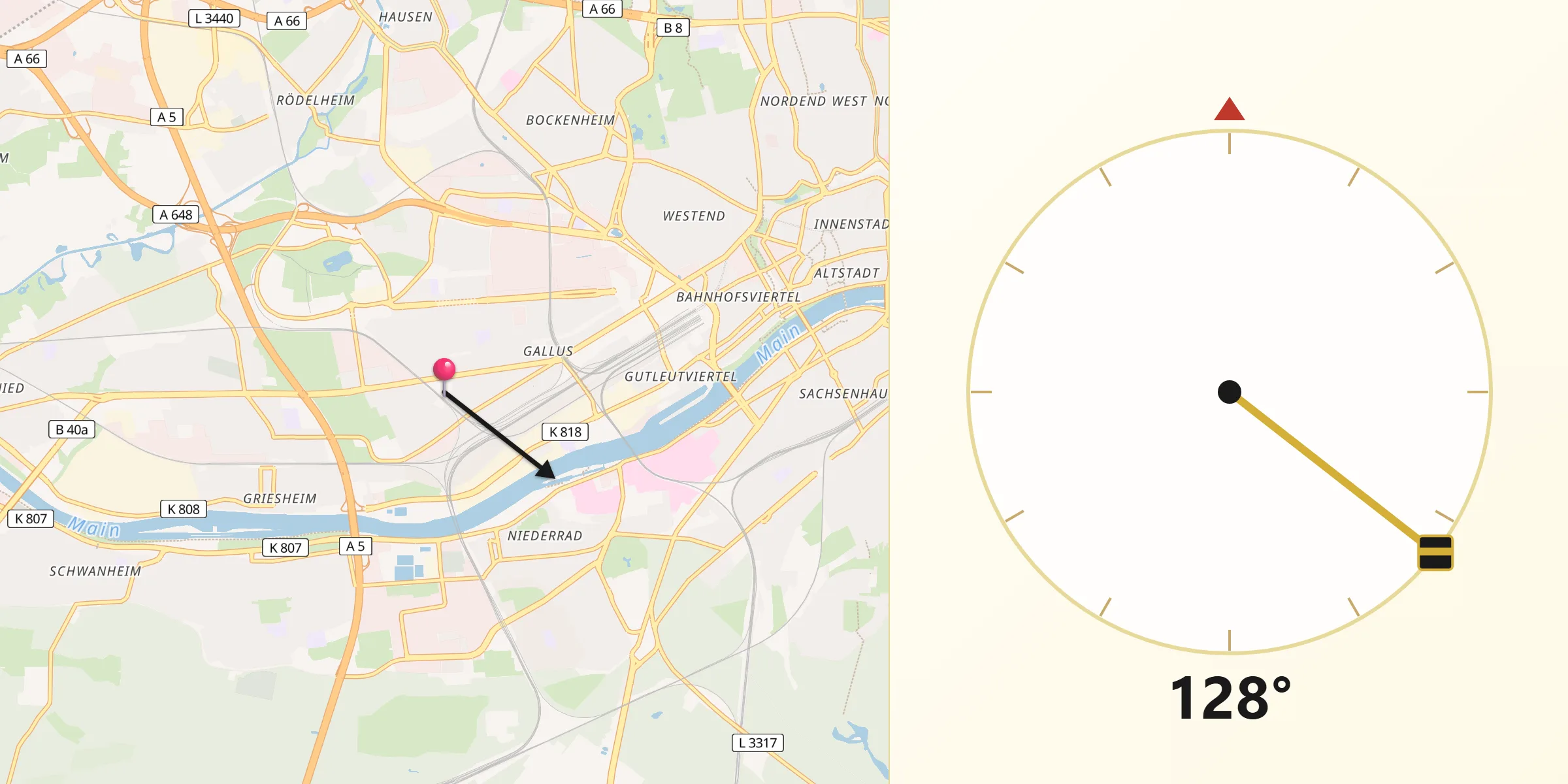 Qibla-Richtung von Frankfurt-Gallus