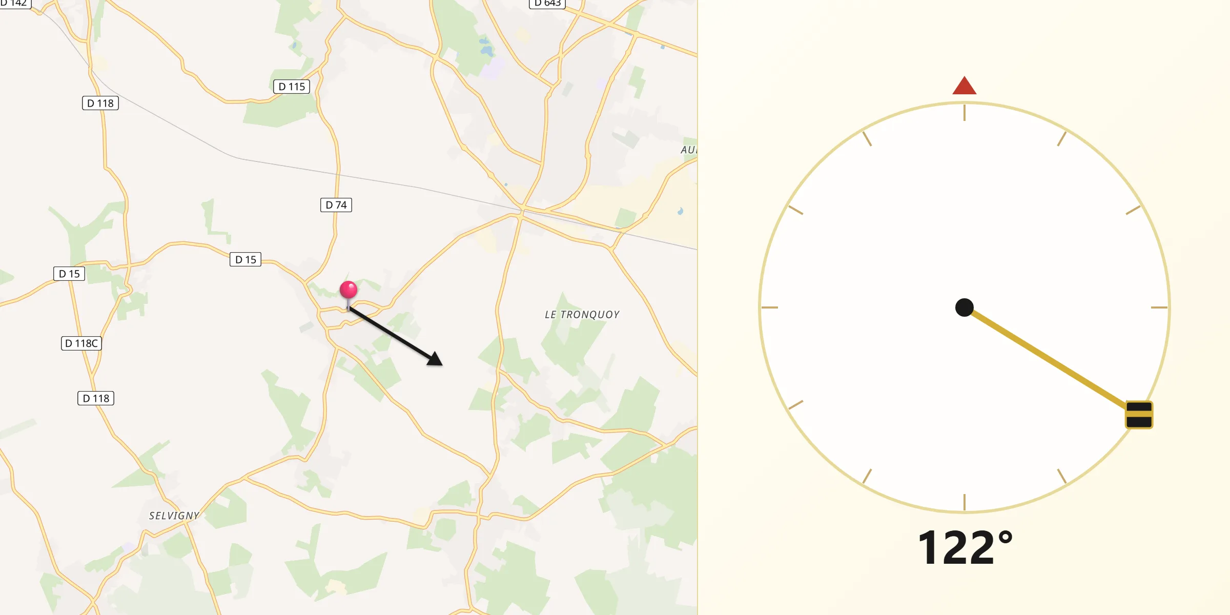 Direction vers la Qibla depuis Ligny-en-Cambrésis