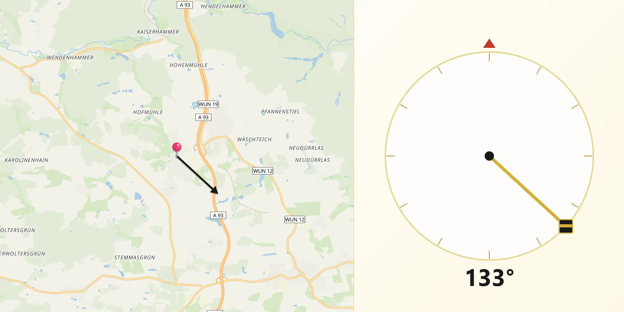 Qibla-Richtung von Höchstädt bei Thiersheim