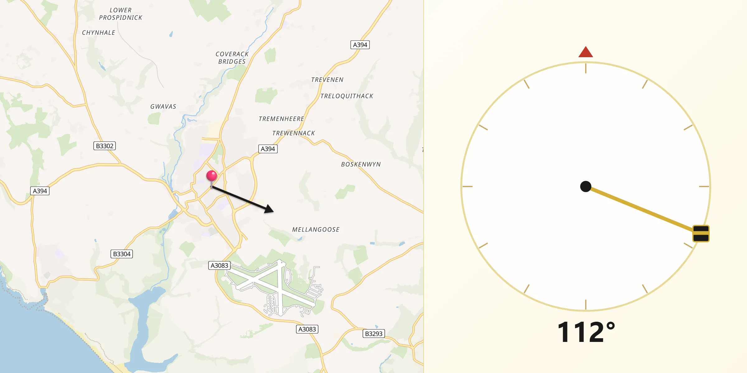 Qibla Direction from Helston