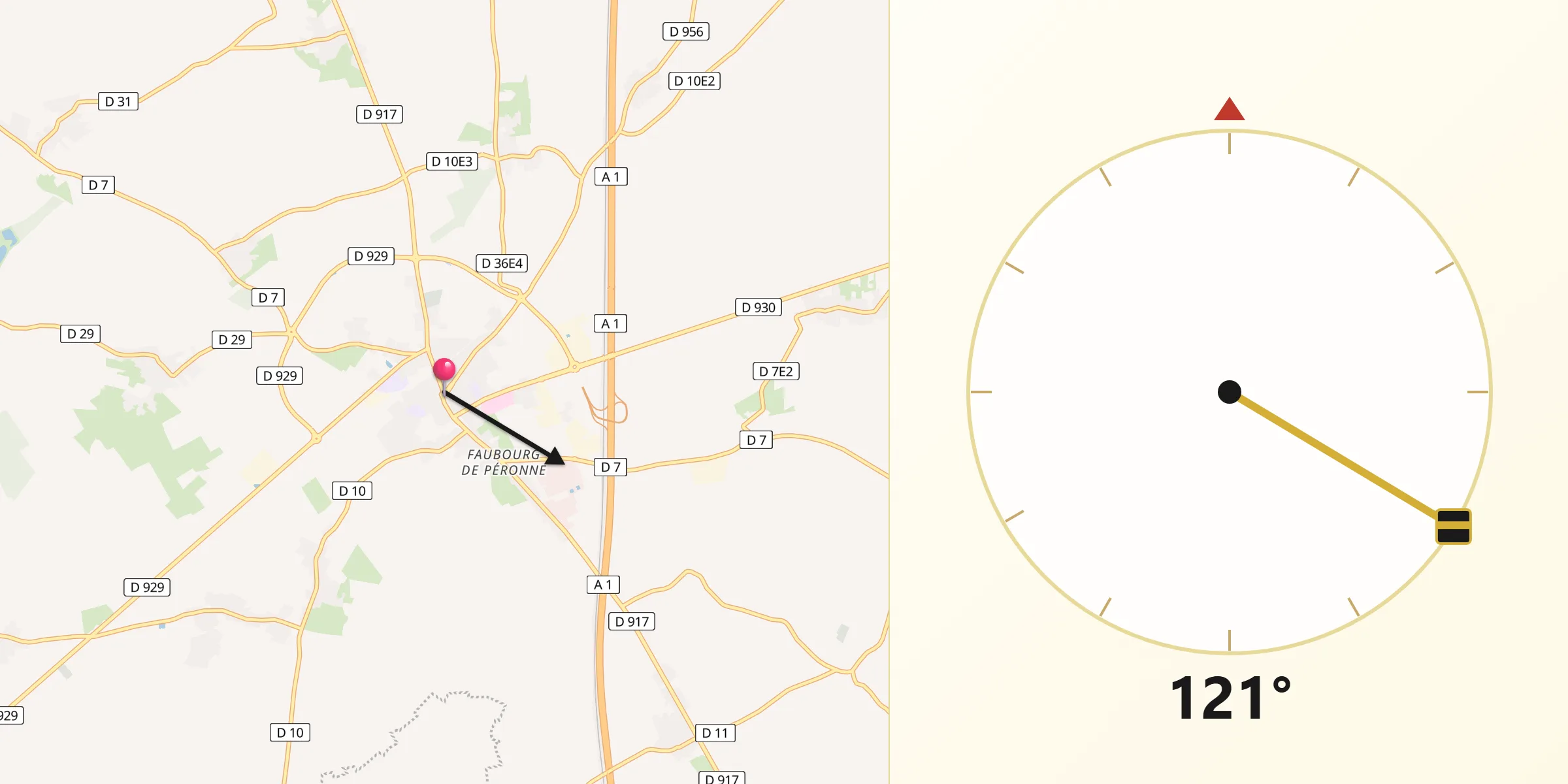 Direction vers la Qibla depuis Bapaume