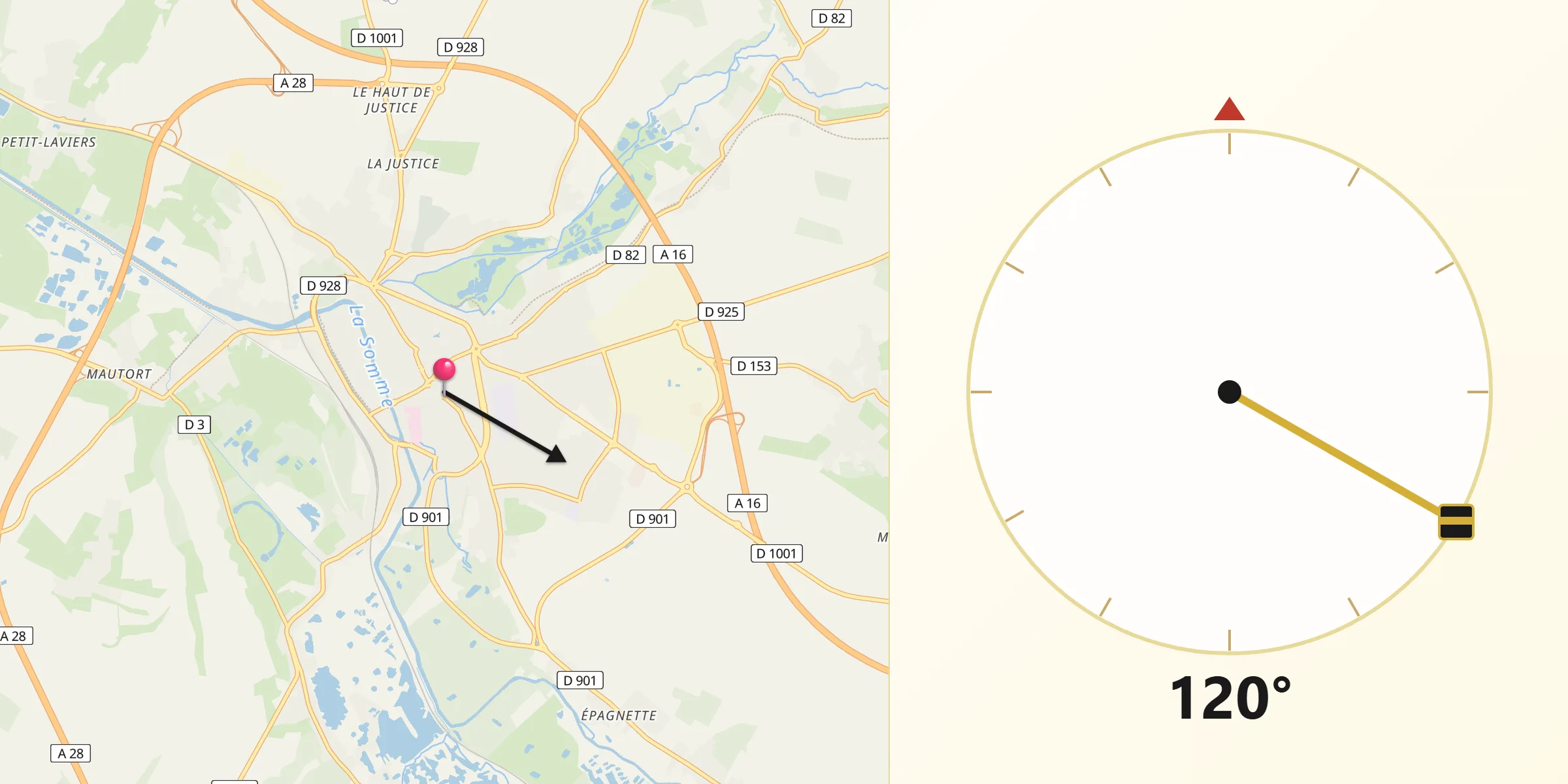 Direction vers la Qibla depuis Abbeville